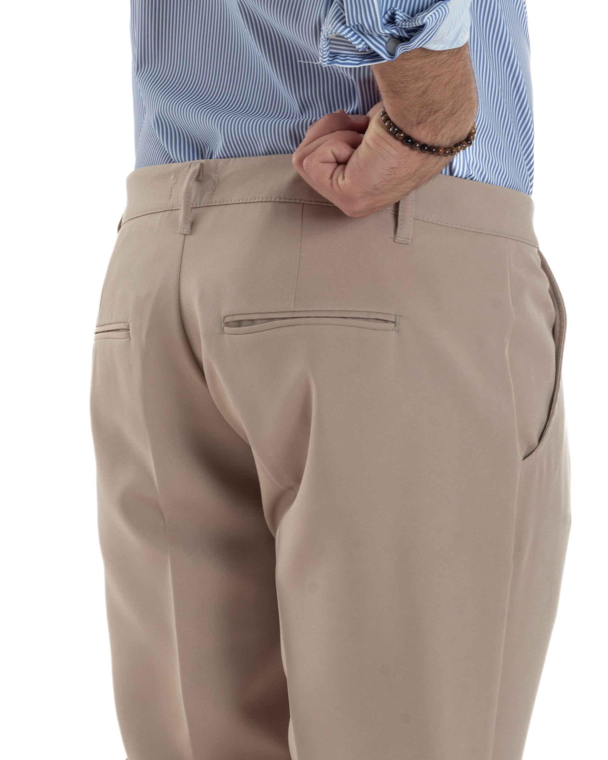 Pantaloni Uomo Classico Con Pinces Sartoriale Elegante Casual Abbottonatura Allungata Viscosa Estivo Beige GIOSAL-P6282A