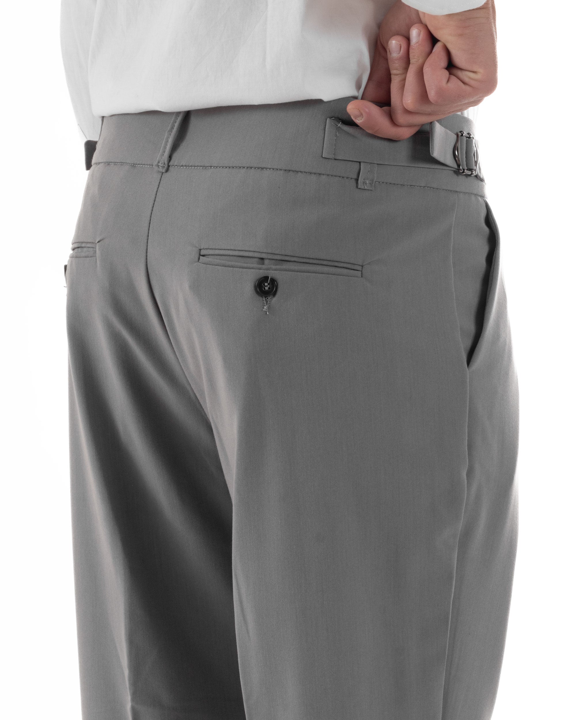 Pantaloni Uomo Classico Con Pinces Pants Abbottonatura Allungata Vita Alta Gurkha Fibbie Viscosa Casual Grigio GIOSAL-P6286A