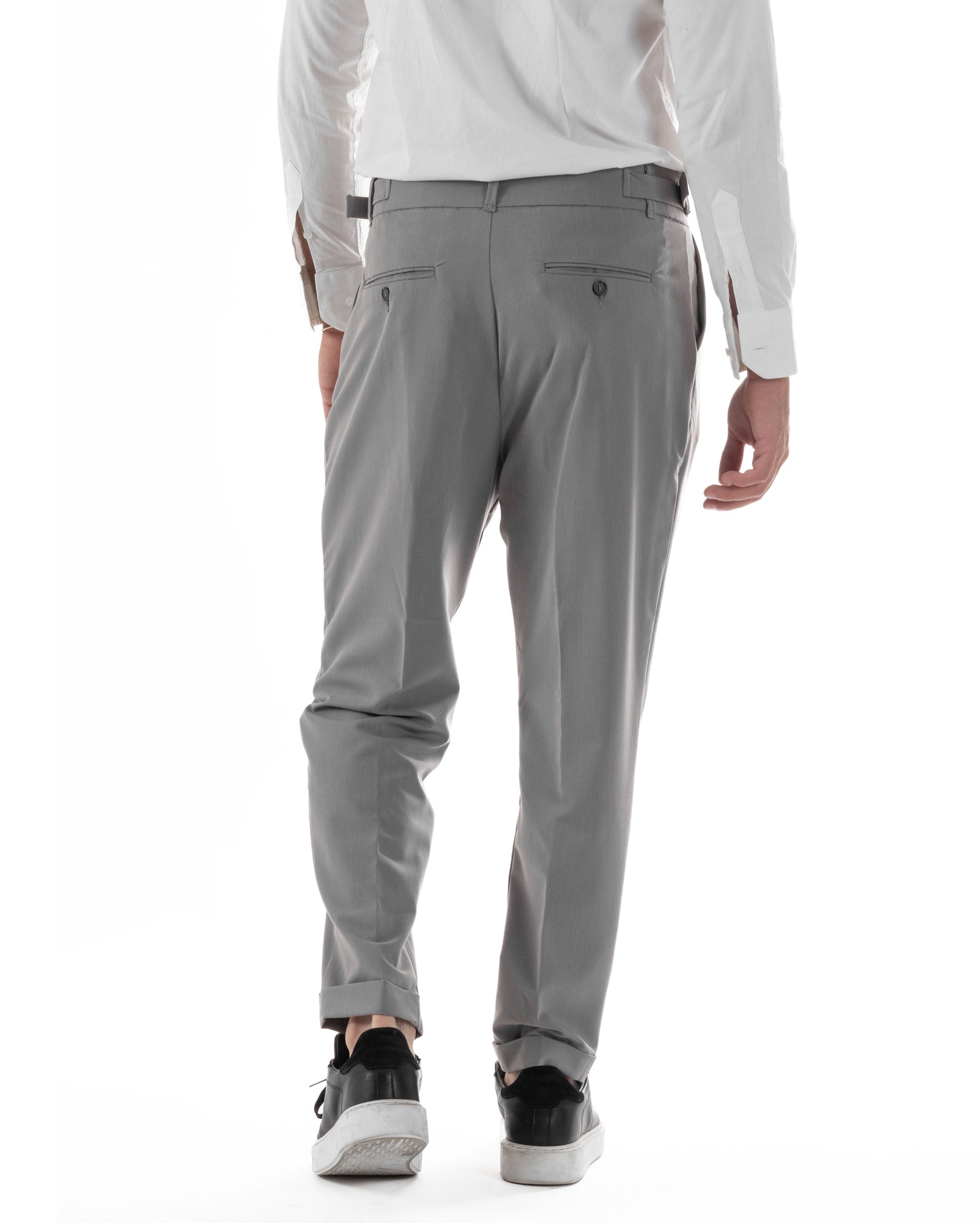 Pantaloni Uomo Classico Con Pinces Pants Abbottonatura Allungata Vita Alta Gurkha Fibbie Viscosa Casual Grigio GIOSAL-P6286A