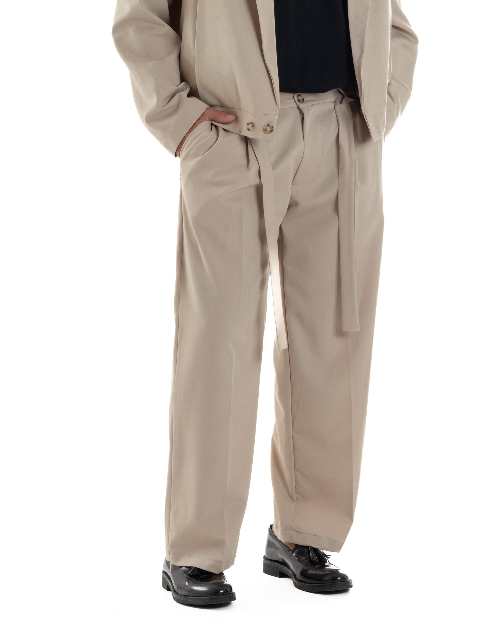 Pantaloni Uomo Viscosa Baggy Fondo Ampio Fusciacca Beige GIOSAL-P6287A