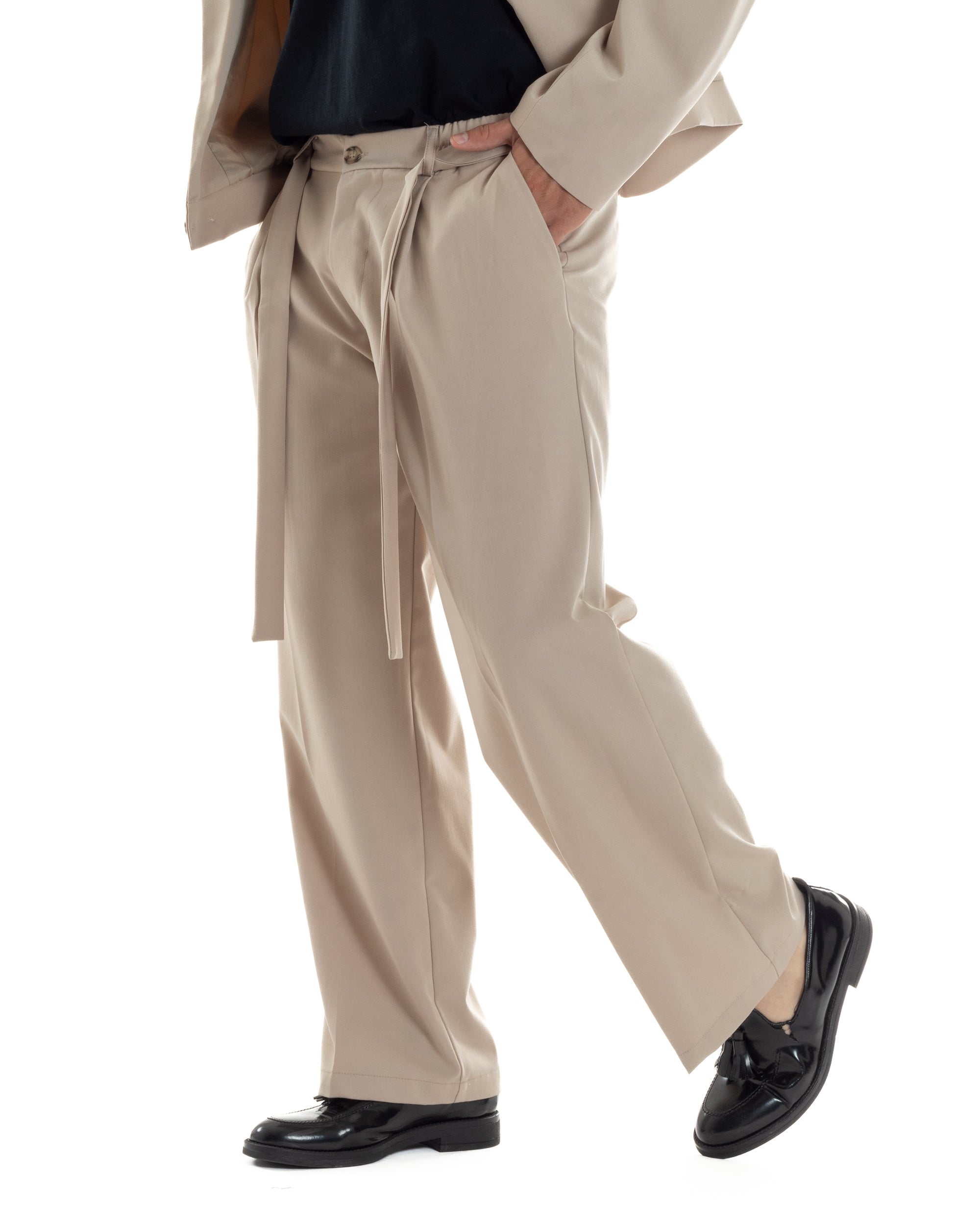 Pantaloni Uomo Viscosa Baggy Fondo Ampio Fusciacca Beige GIOSAL-P6287A