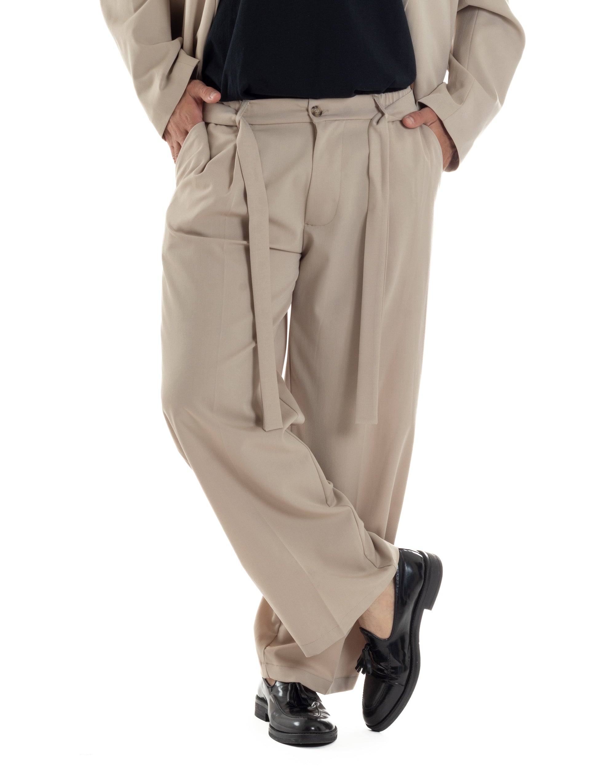 Pantaloni Uomo Viscosa Baggy Fondo Ampio Fusciacca Beige GIOSAL-P6287A