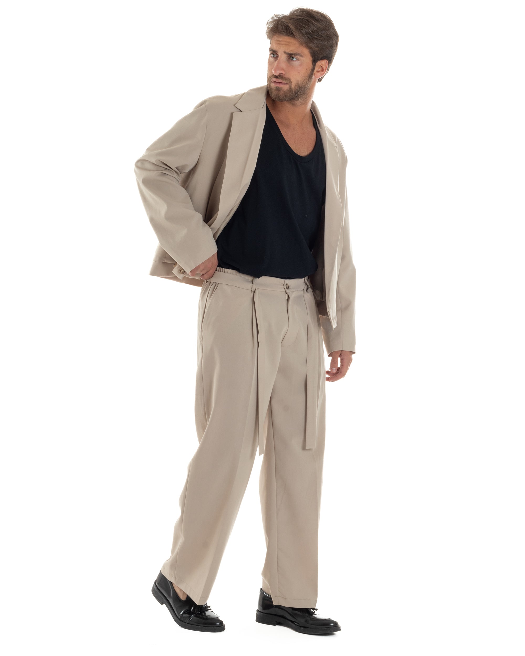 Pantaloni Uomo Viscosa Baggy Fondo Ampio Fusciacca Beige GIOSAL-P6287A