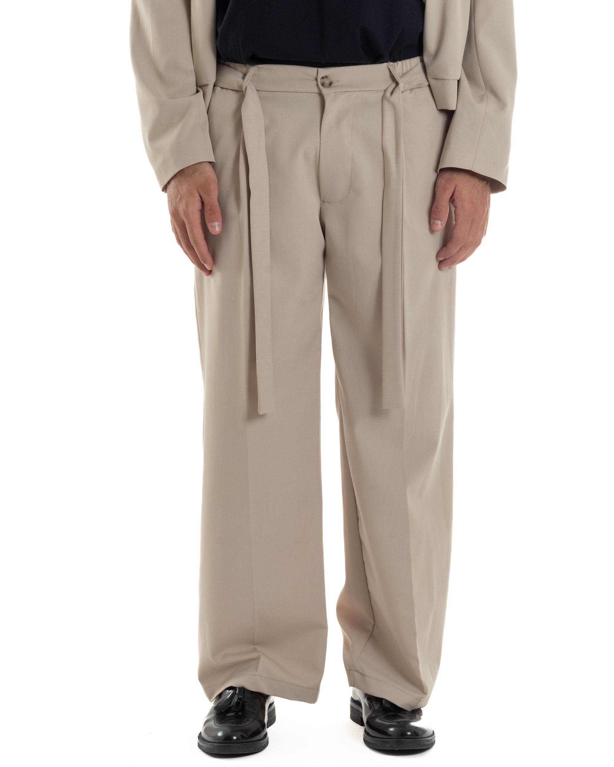 Pantaloni Uomo Viscosa Baggy Fondo Ampio Fusciacca Beige GIOSAL-P6287A
