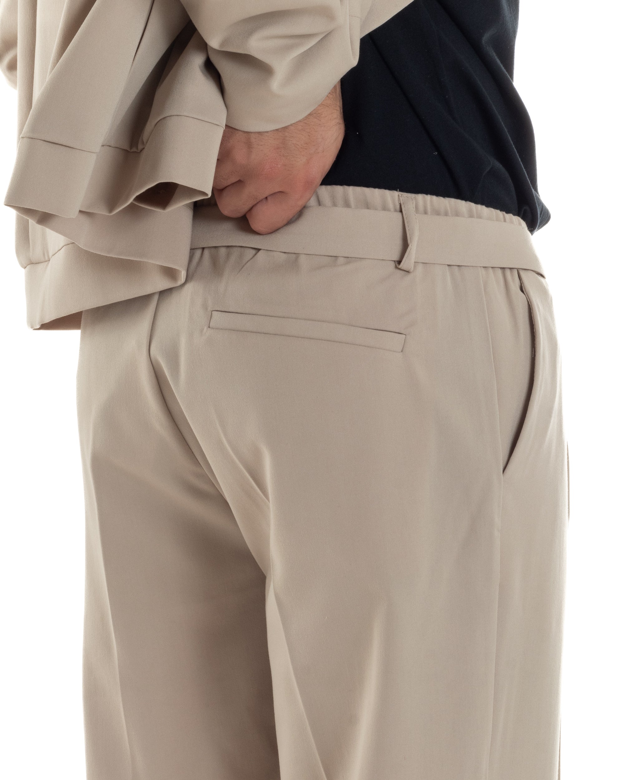 Pantaloni Uomo Viscosa Baggy Fondo Ampio Fusciacca Beige GIOSAL-P6287A