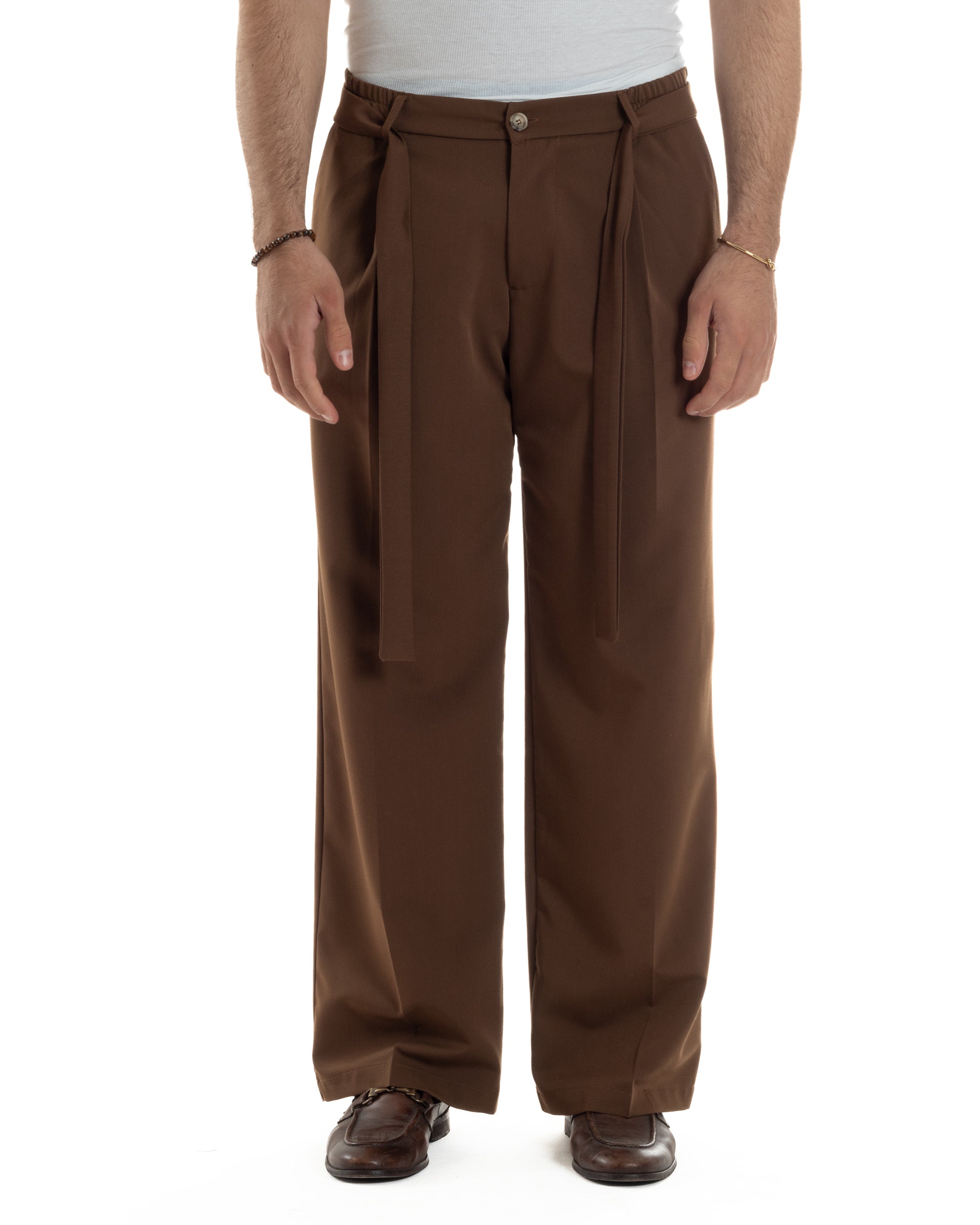 Men's Viscose Palazzo Pants Wide Bottom Jogger With Pleats And Sash Comfortable Casual Solid Color Black GIOSAL-P6189A