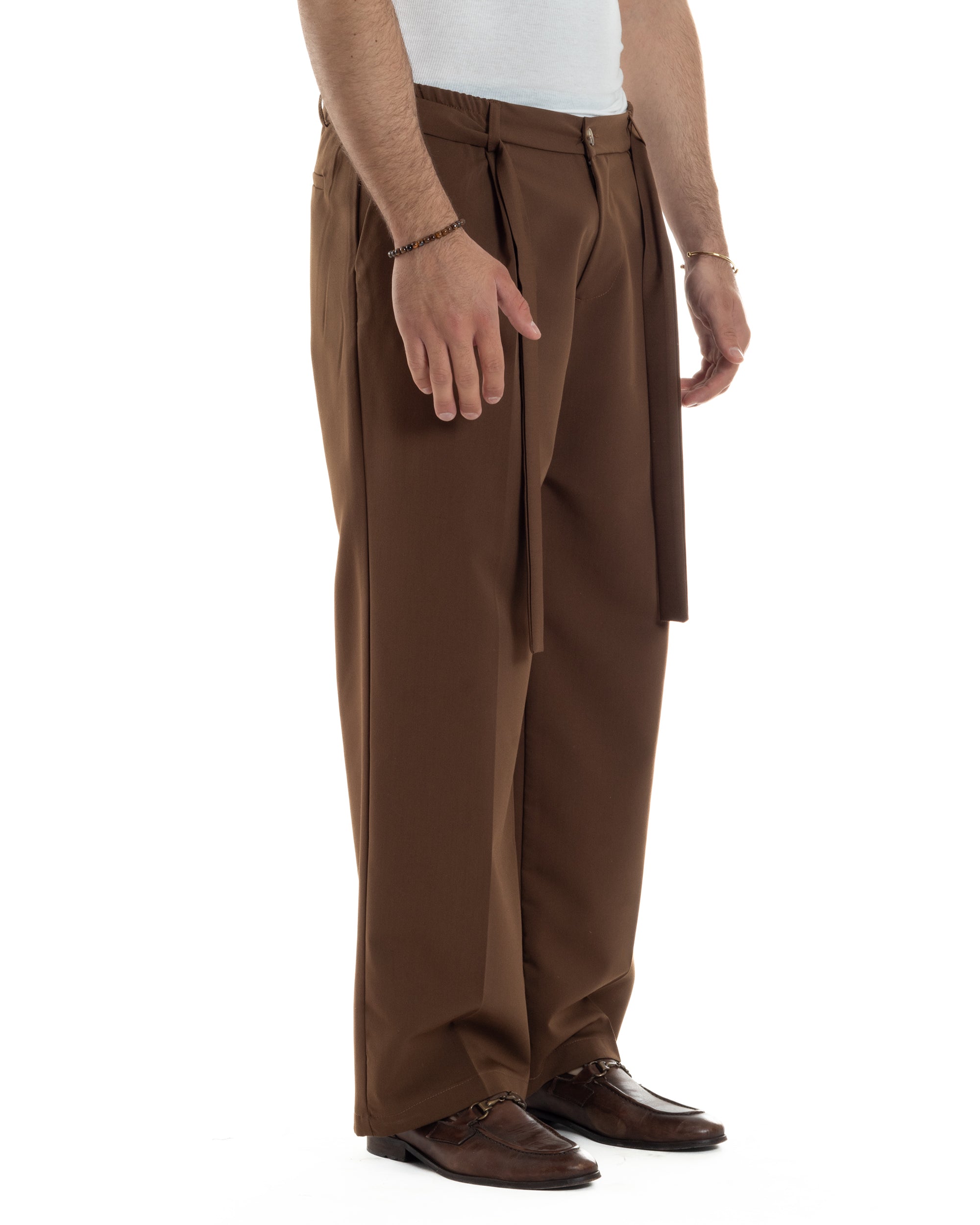 Men's Viscose Palazzo Pants Wide Bottom Jogger With Pleats And Sash Comfortable Casual Solid Color Black GIOSAL-P6189A