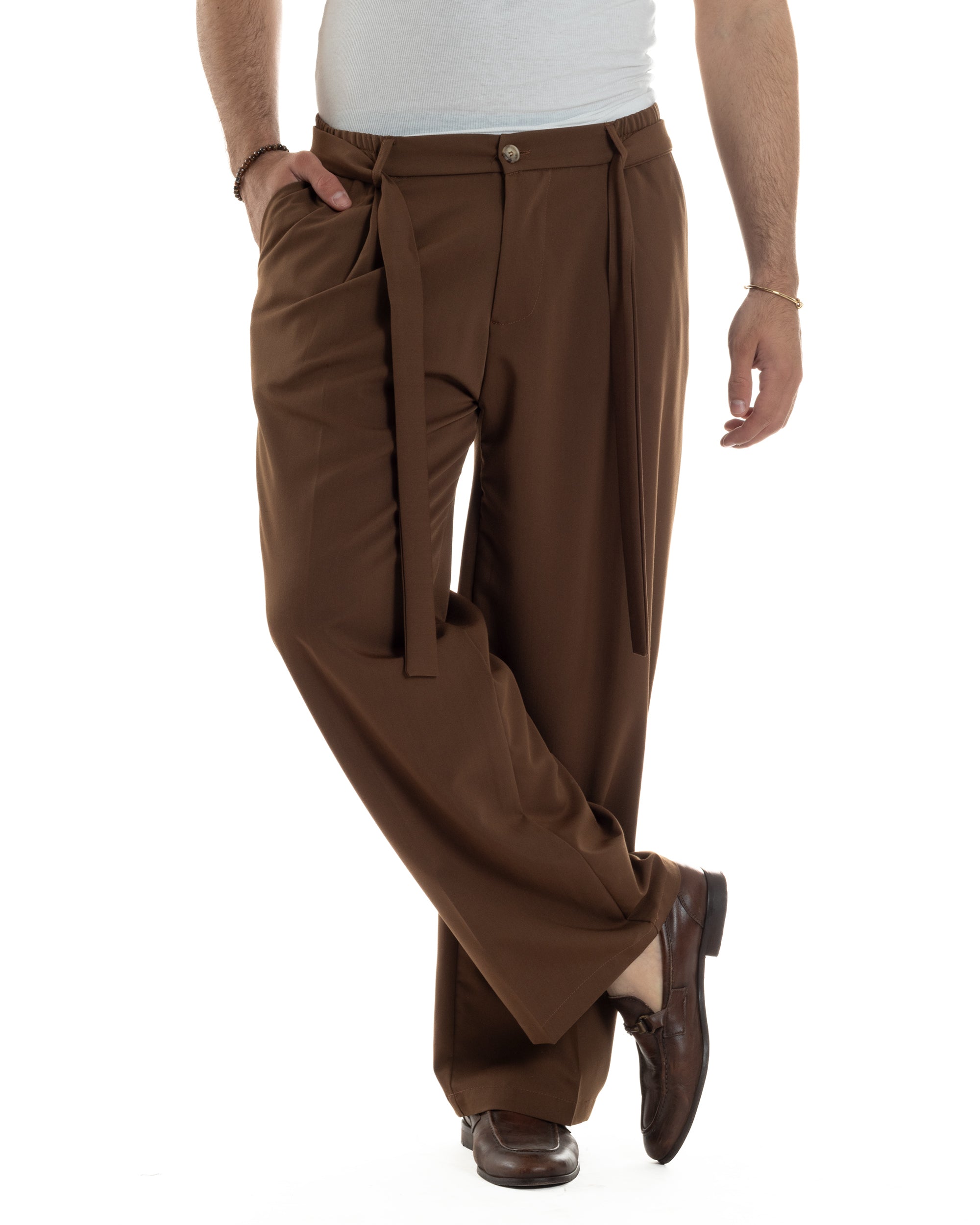 Men's Viscose Palazzo Pants Wide Bottom Jogger With Pleats And Sash Comfortable Casual Solid Color Black GIOSAL-P6189A