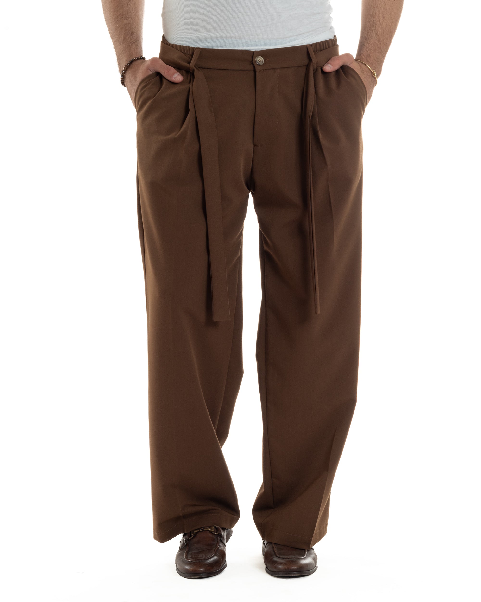 Men's Viscose Palazzo Pants Wide Bottom Jogger With Pleats And Sash Comfortable Casual Solid Color Black GIOSAL-P6189A