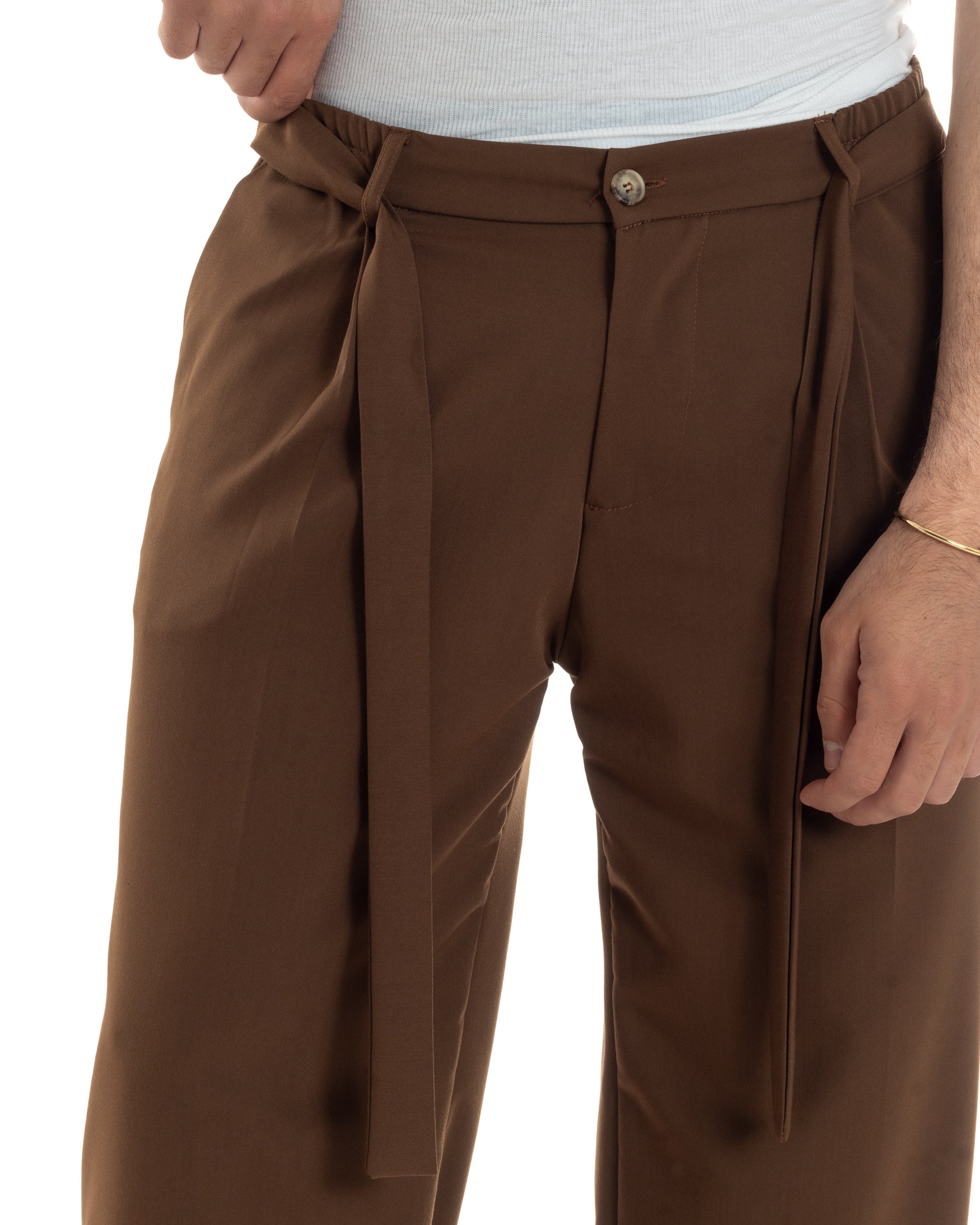 Men's Viscose Palazzo Pants Wide Bottom Jogger With Pleats And Sash Comfortable Casual Solid Color Black GIOSAL-P6189A