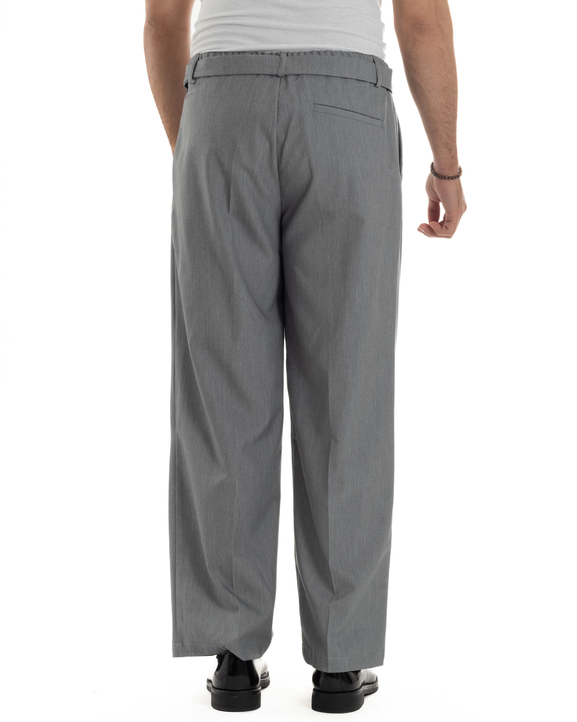 Pantaloni Uomo Viscosa Palazzo Fondo Ampio Jogger Con Pinces E Fusciacca Comodo Casual Tinta Unita Grigio GIOSAL-P6289A