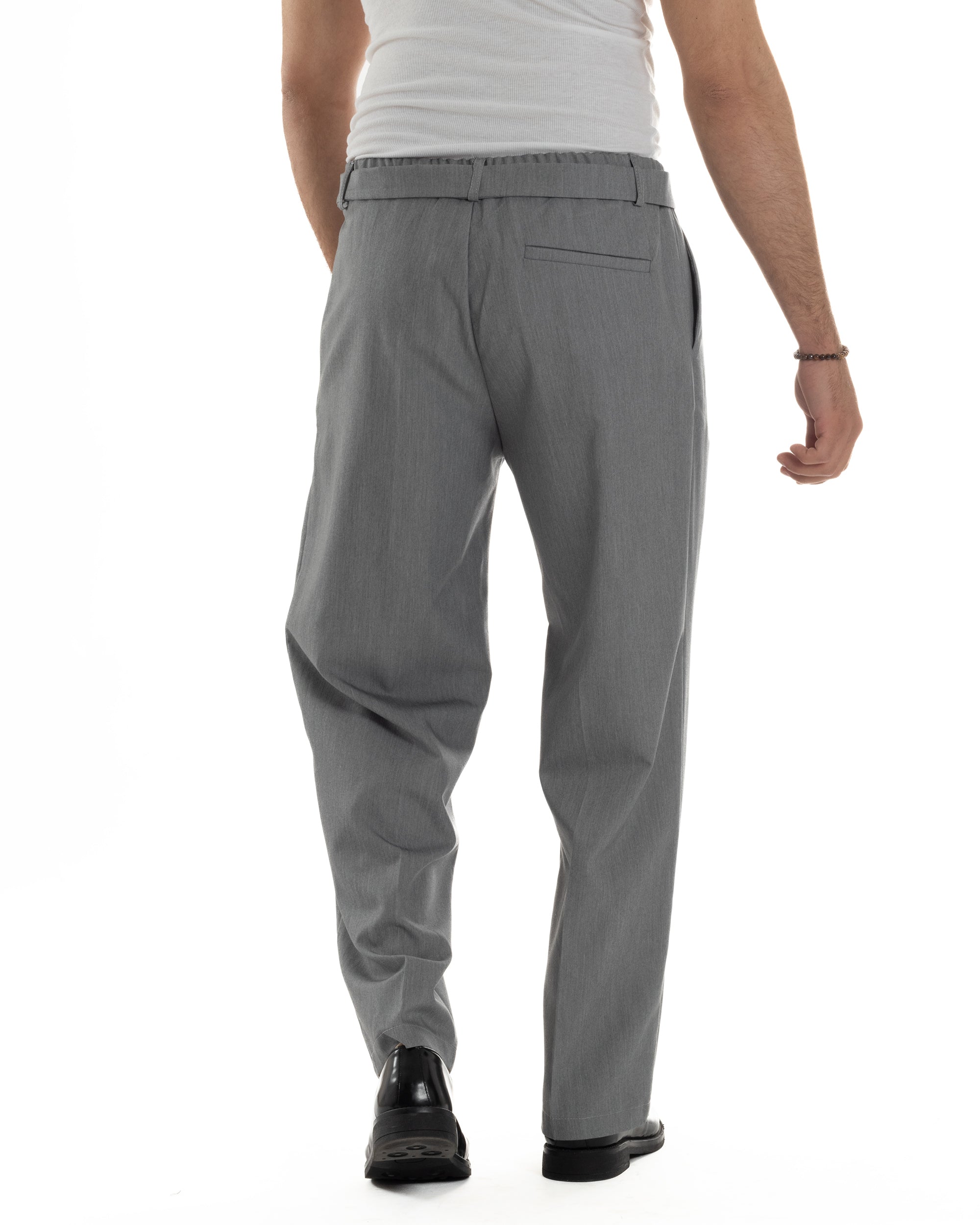 Pantaloni Uomo Viscosa Palazzo Fondo Ampio Jogger Con Pinces E Fusciacca Comodo Casual Tinta Unita Grigio GIOSAL-P6289A