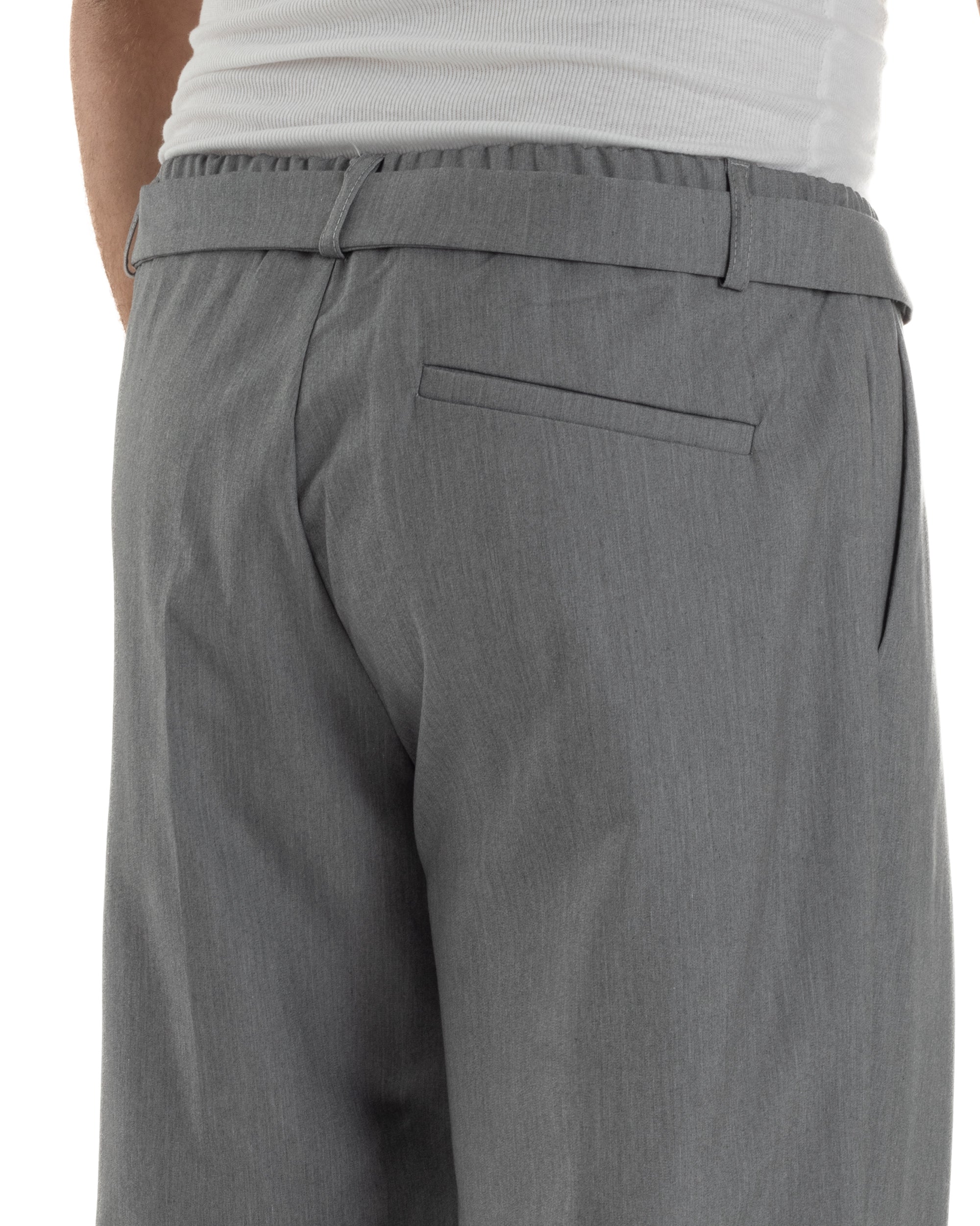 Pantaloni Uomo Viscosa Palazzo Fondo Ampio Jogger Con Pinces E Fusciacca Comodo Casual Tinta Unita Grigio GIOSAL-P6289A