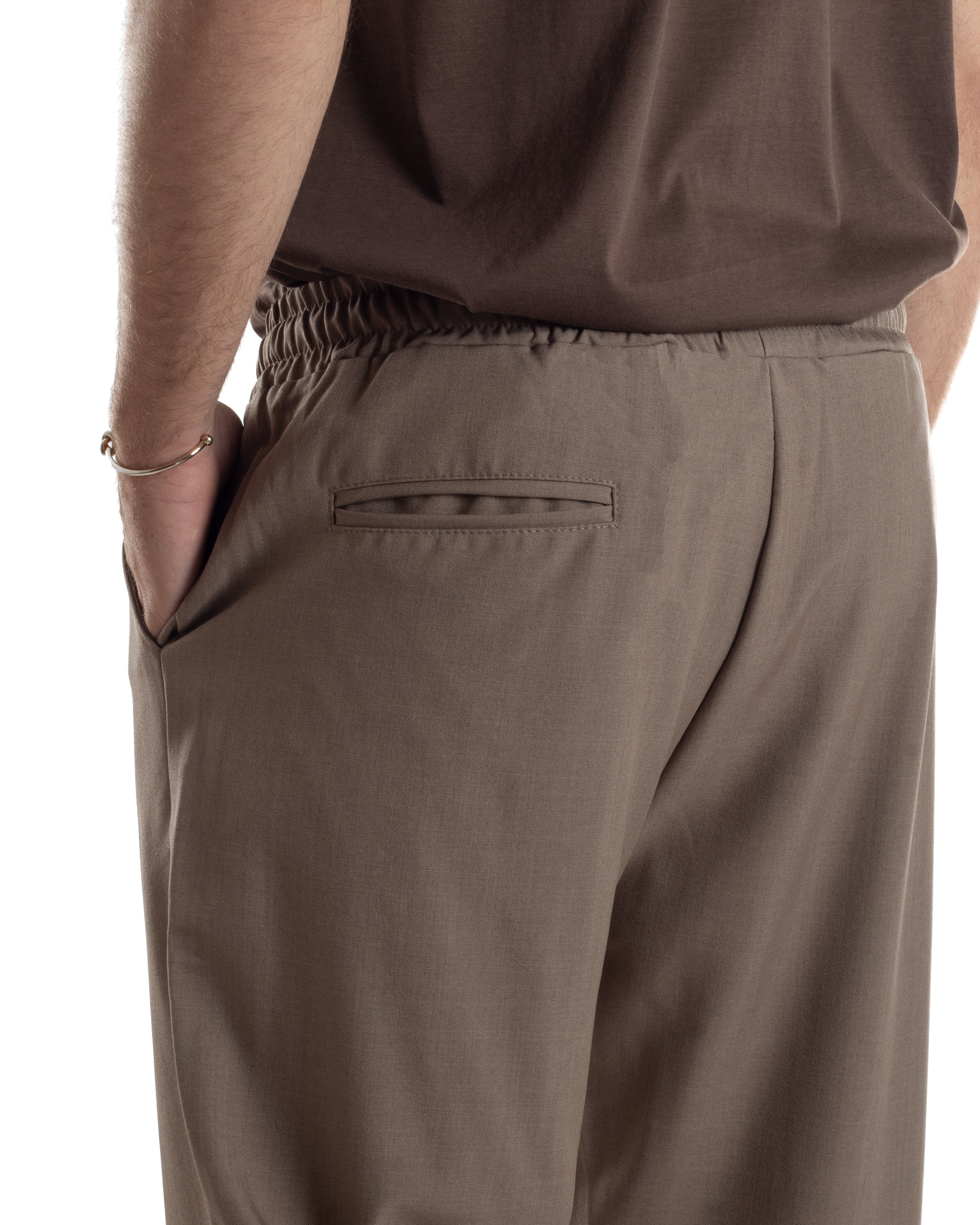 Pantalaccio Uomo Viscosa Pantaloni Casual Jogger Japan Cropped Dritto Tinta Unita Marrone GIOSAL-P6291A