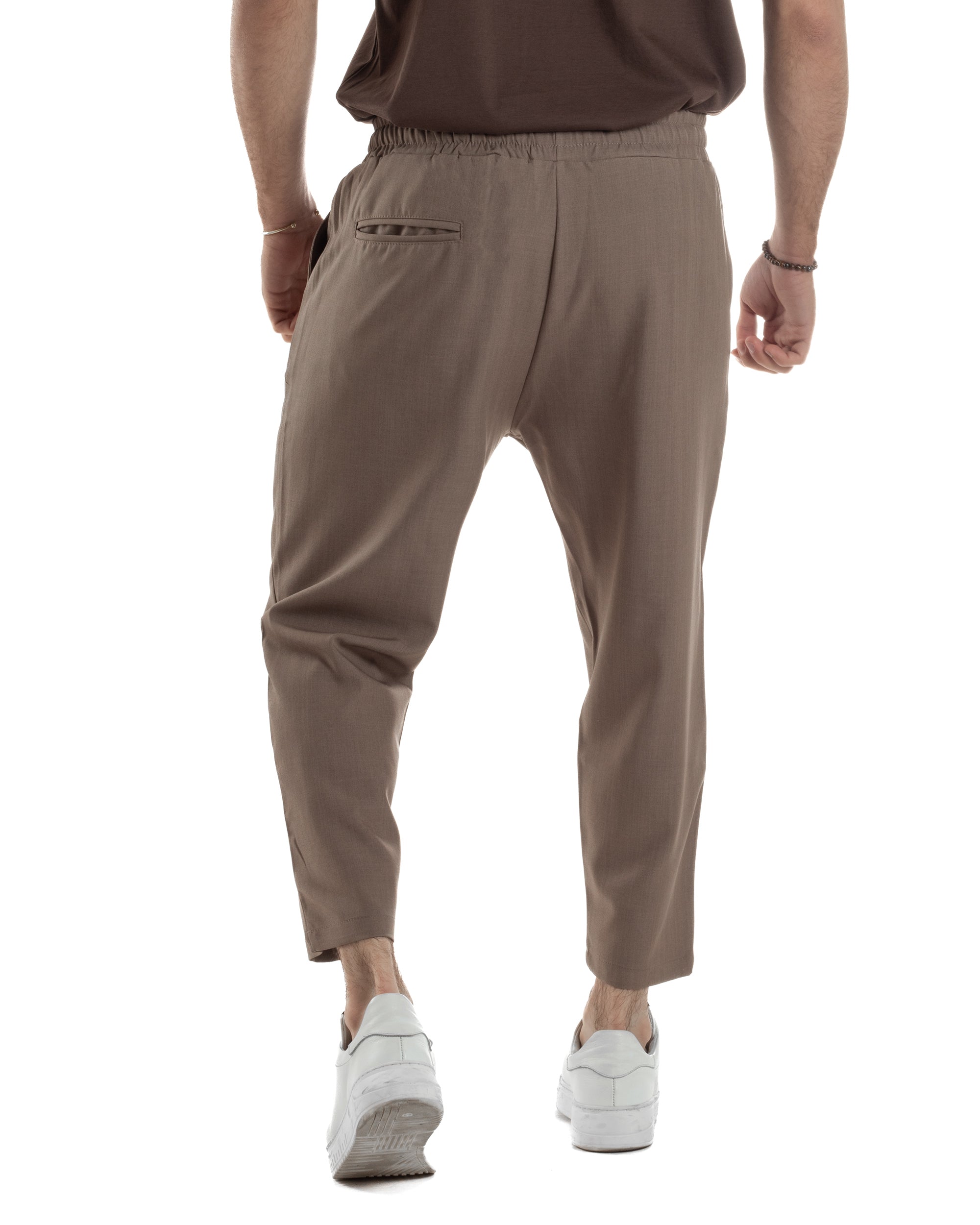 Pantalaccio Uomo Viscosa Pantaloni Casual Jogger Japan Cropped Dritto Tinta Unita Marrone GIOSAL-P6291A