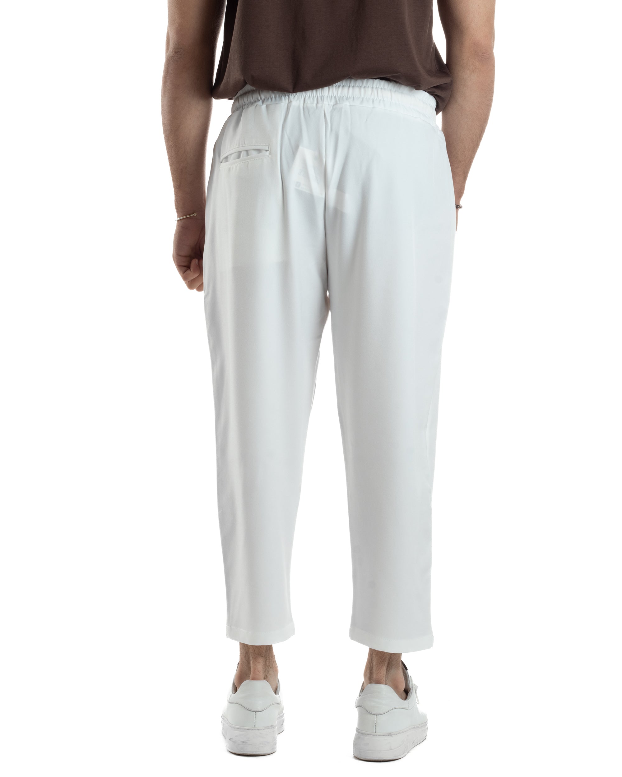 Pantalaccio Uomo Viscosa Pantaloni Casual Jogger Japan Cropped Dritto Tinta Unita Bianco GIOSAL-P6294A