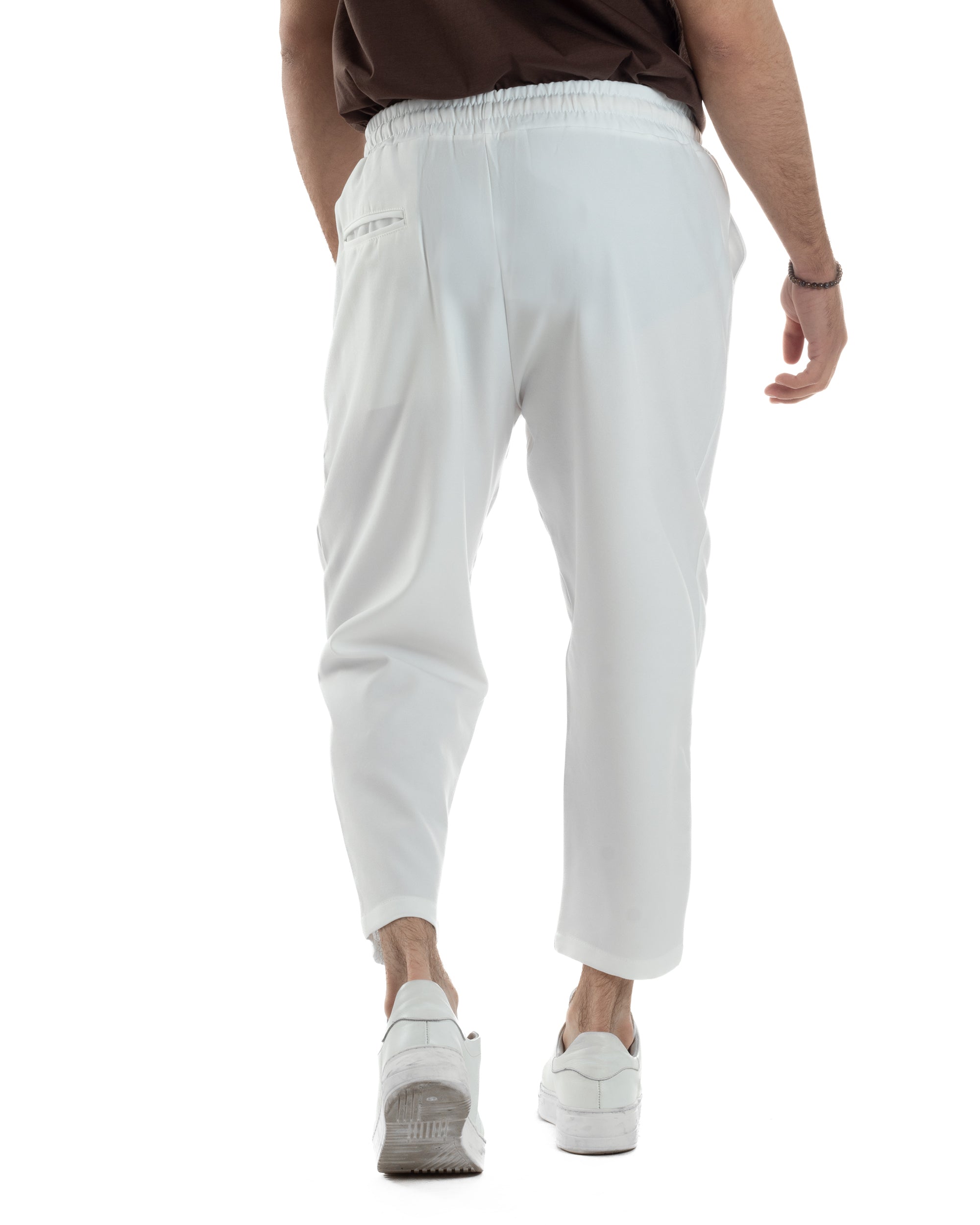 Pantalaccio Uomo Viscosa Pantaloni Casual Jogger Japan Cropped Dritto Tinta Unita Bianco GIOSAL-P6294A