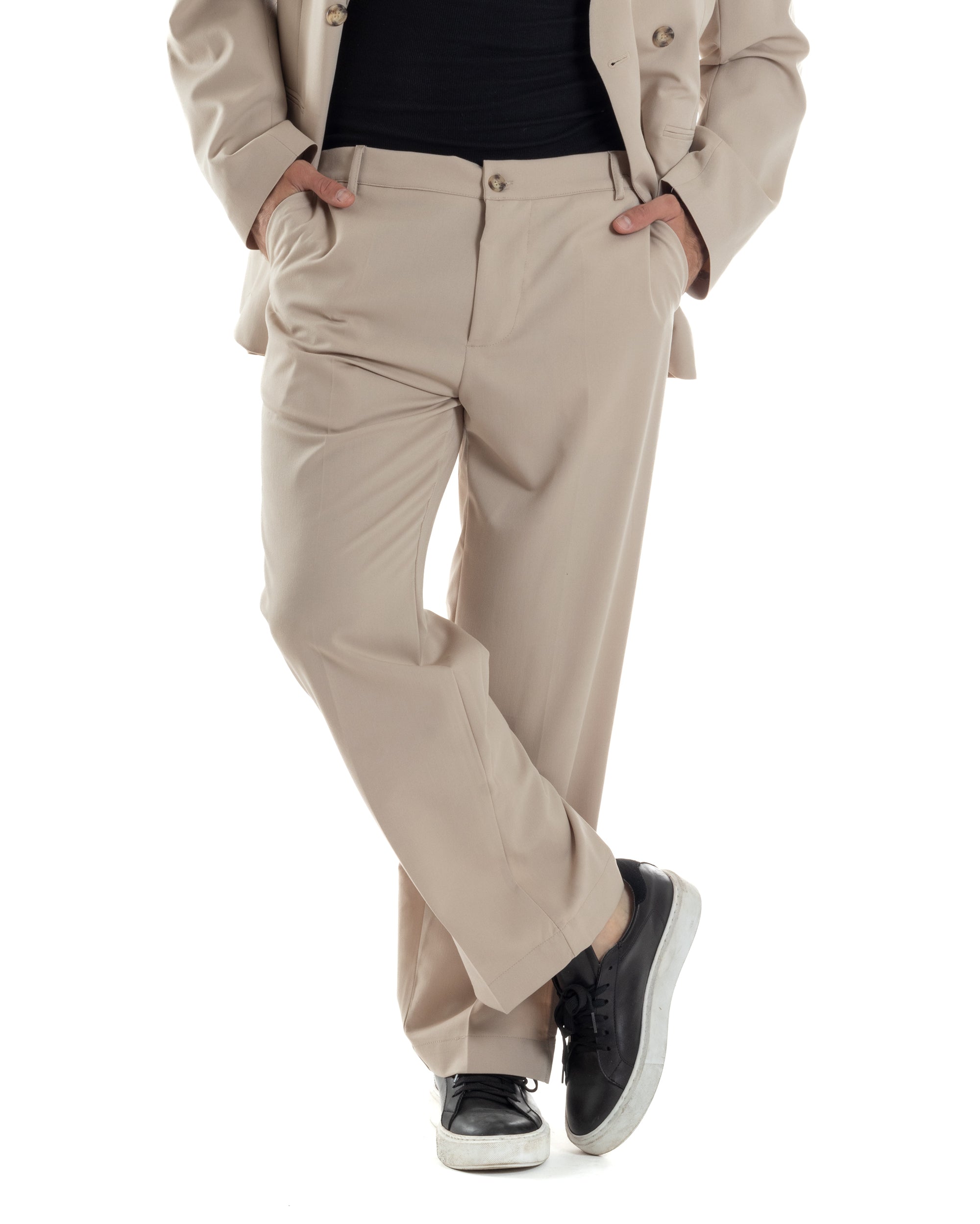 Pantaloni Uomo Viscosa Palazzo Gamba Larga Spacchi Al Fondo Ampio Jogg