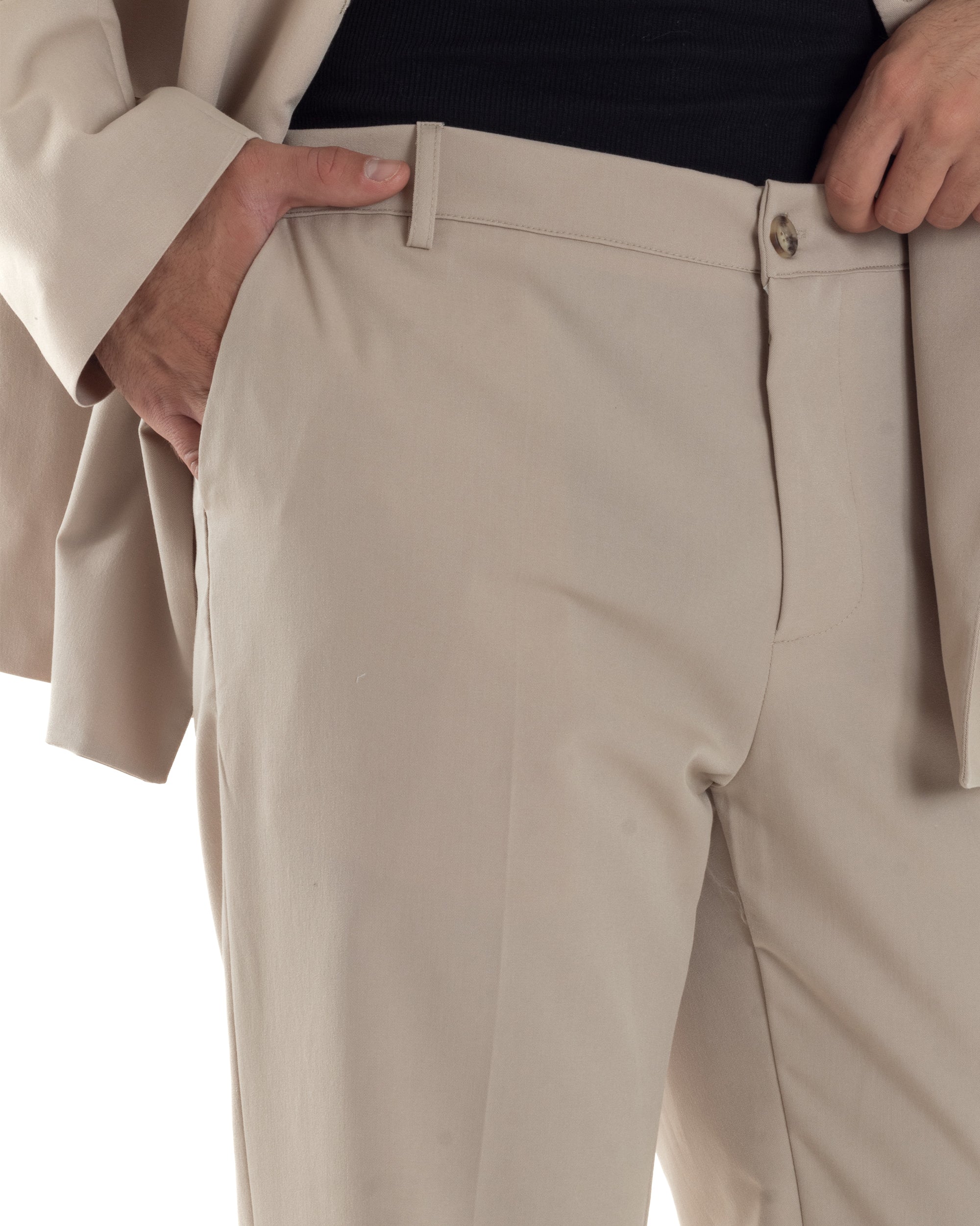 Pantaloni Uomo Viscosa Palazzo Gamba Larga Spacchi Al Fondo Ampio Jogger Comodo Casual Tinta Unita Beige GIOSAL-P6295A