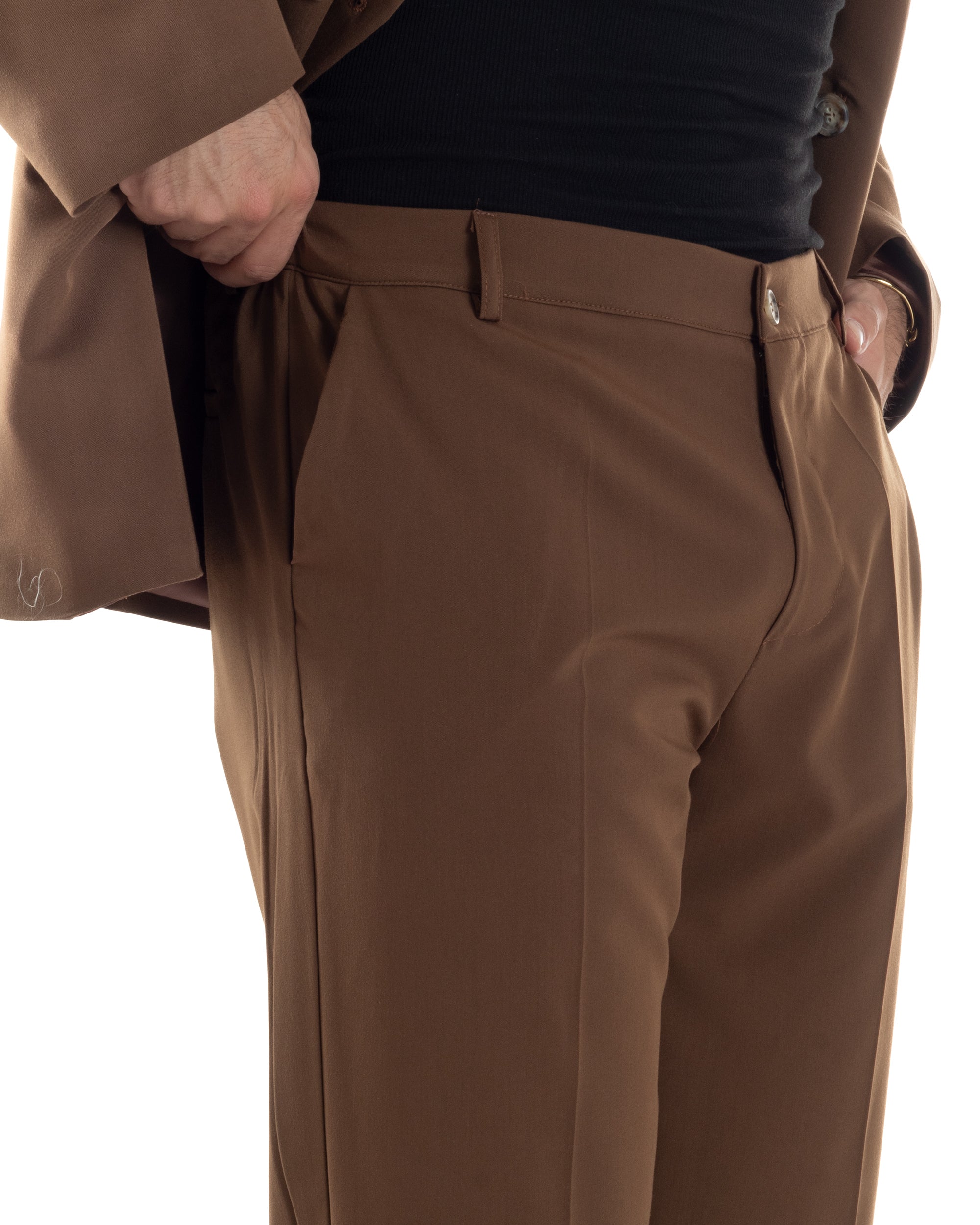 Pantaloni Uomo Viscosa Palazzo Gamba Larga Spacchi Al Fondo Ampio Jogger Comodo Casual Tinta Unita Marrone GIOSAL-P6296A