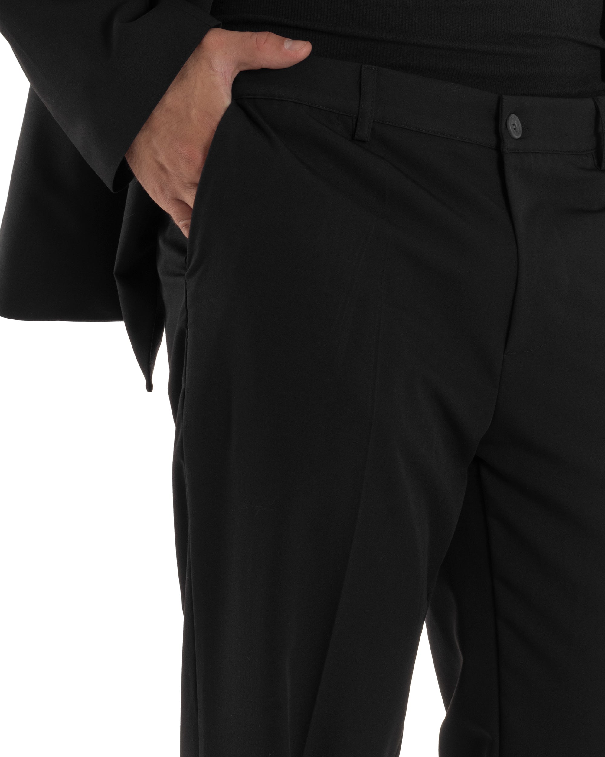 Pantaloni Uomo Viscosa Palazzo Gamba Larga Spacchi Al Fondo Ampio Jogger Comodo Casual Tinta Unita Nero GIOSAL-P6297A