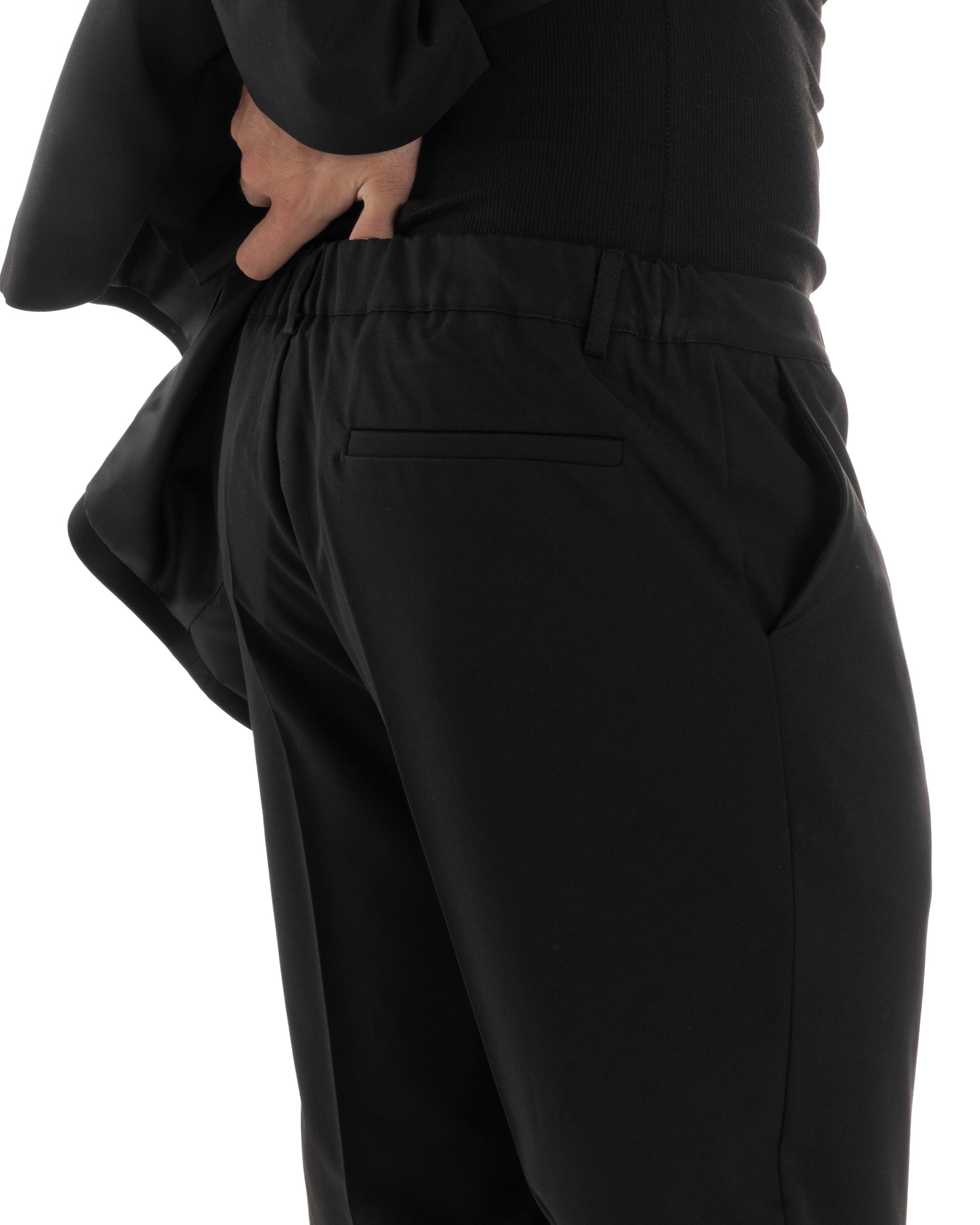 Pantaloni Uomo Viscosa Palazzo Gamba Larga Spacchi Al Fondo Ampio Jogger Comodo Casual Tinta Unita Nero GIOSAL-P6297A