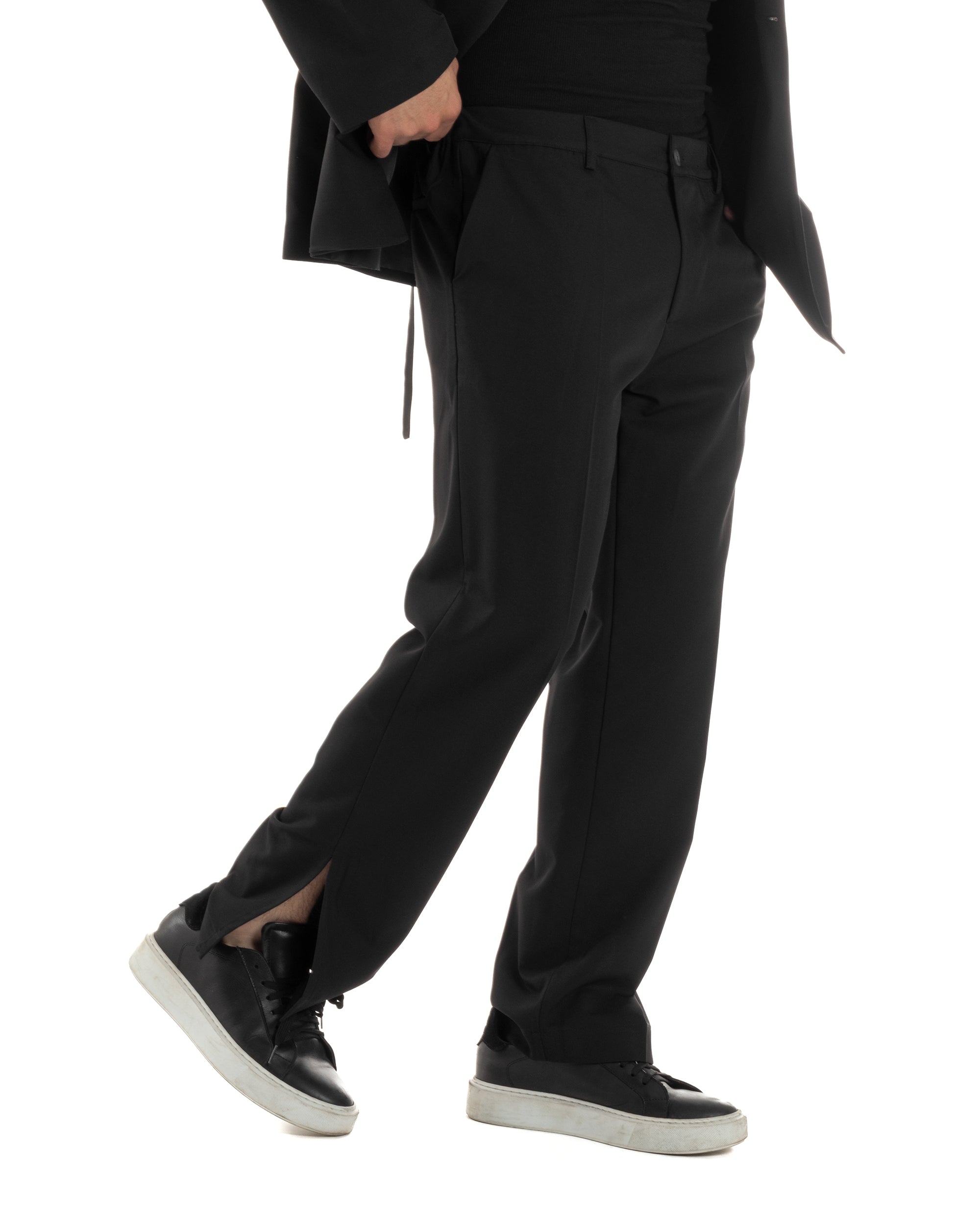 Pantaloni Uomo Viscosa Palazzo Gamba Larga Spacchi Al Fondo Ampio Jogger Comodo Casual Tinta Unita Nero GIOSAL-P6297A