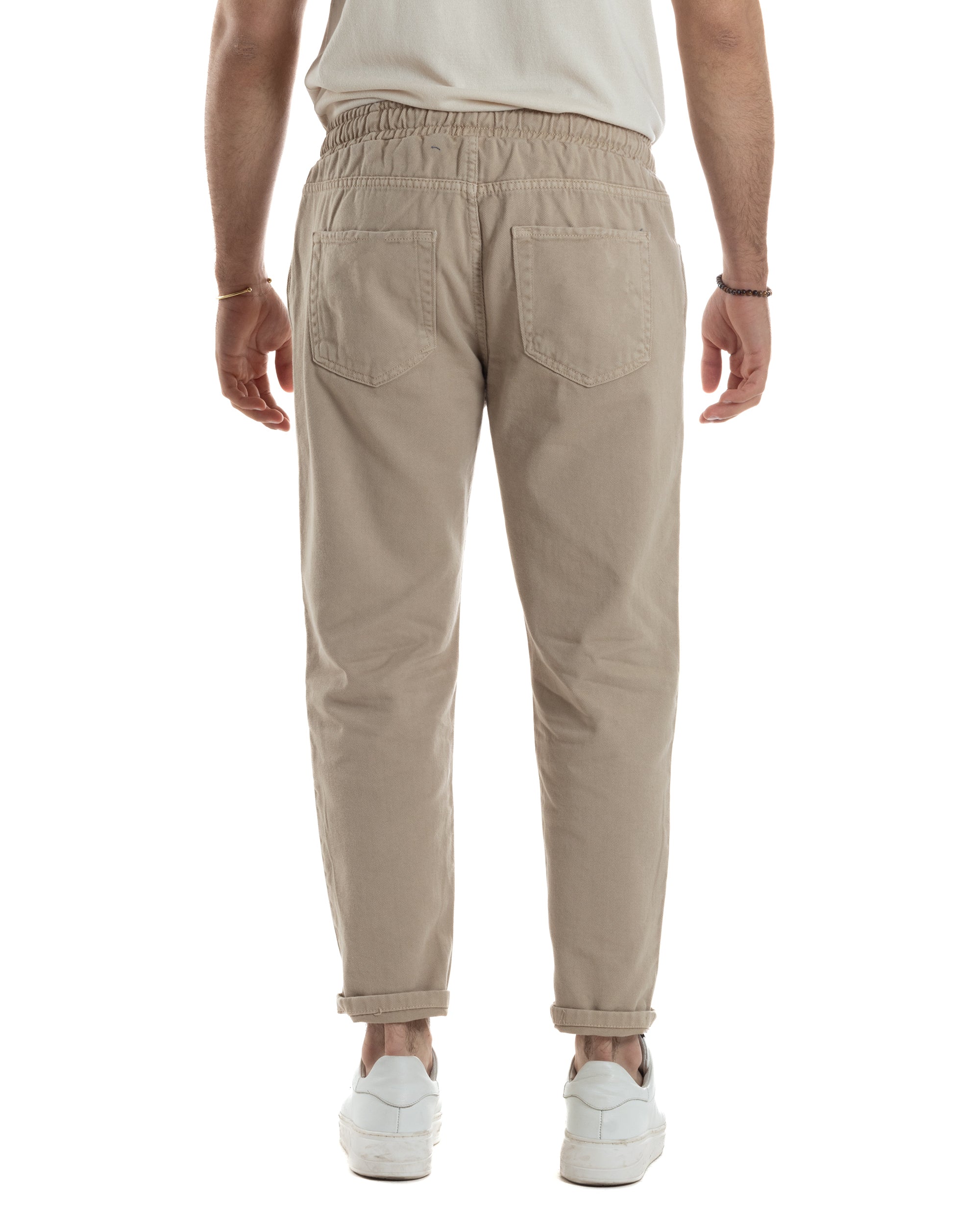 Jeans Jogger Cotone Loose Fit Rotture Beige JS1103A