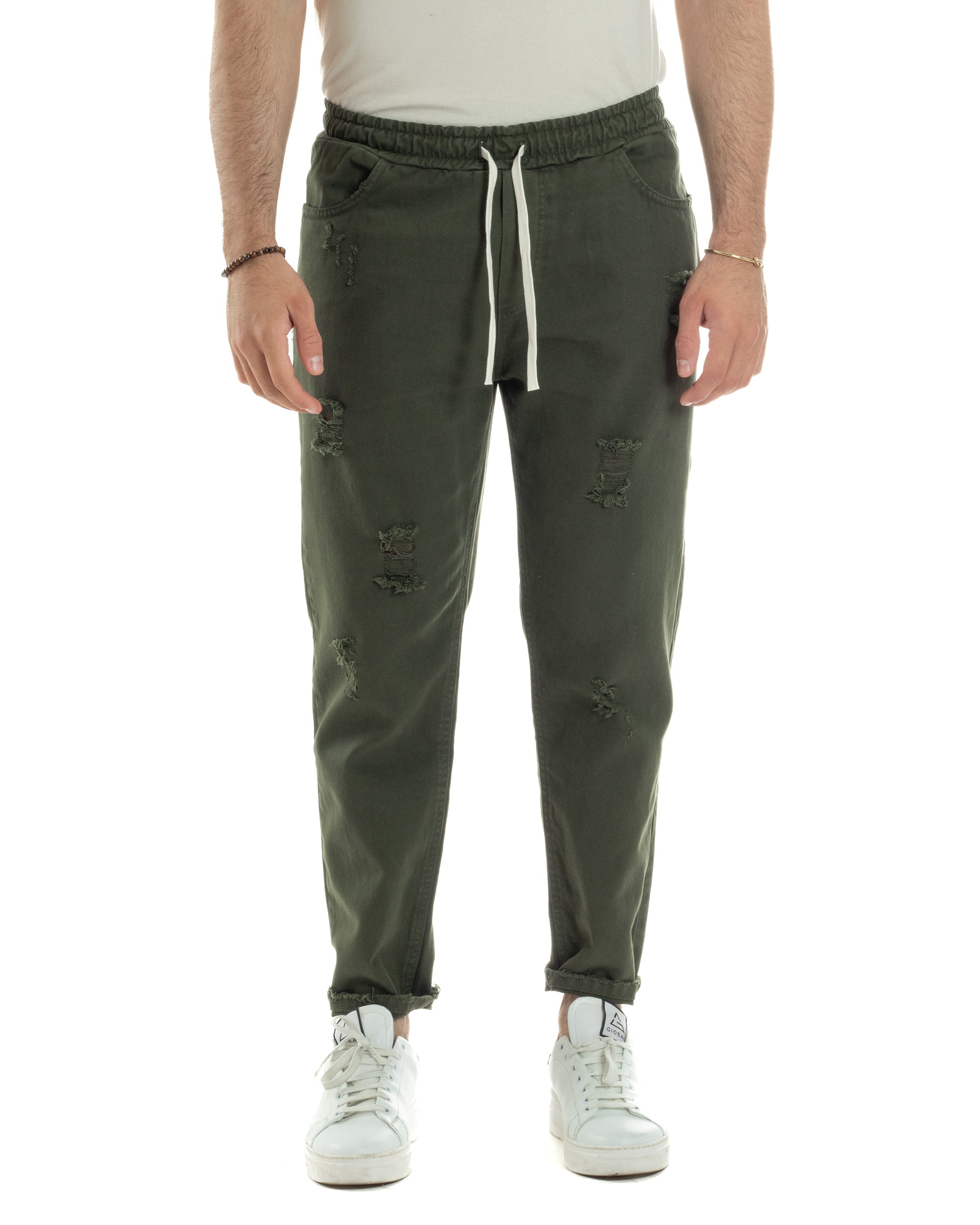 Jeans Jogger Cotone Loose Fit Rotture Verde JS1104A