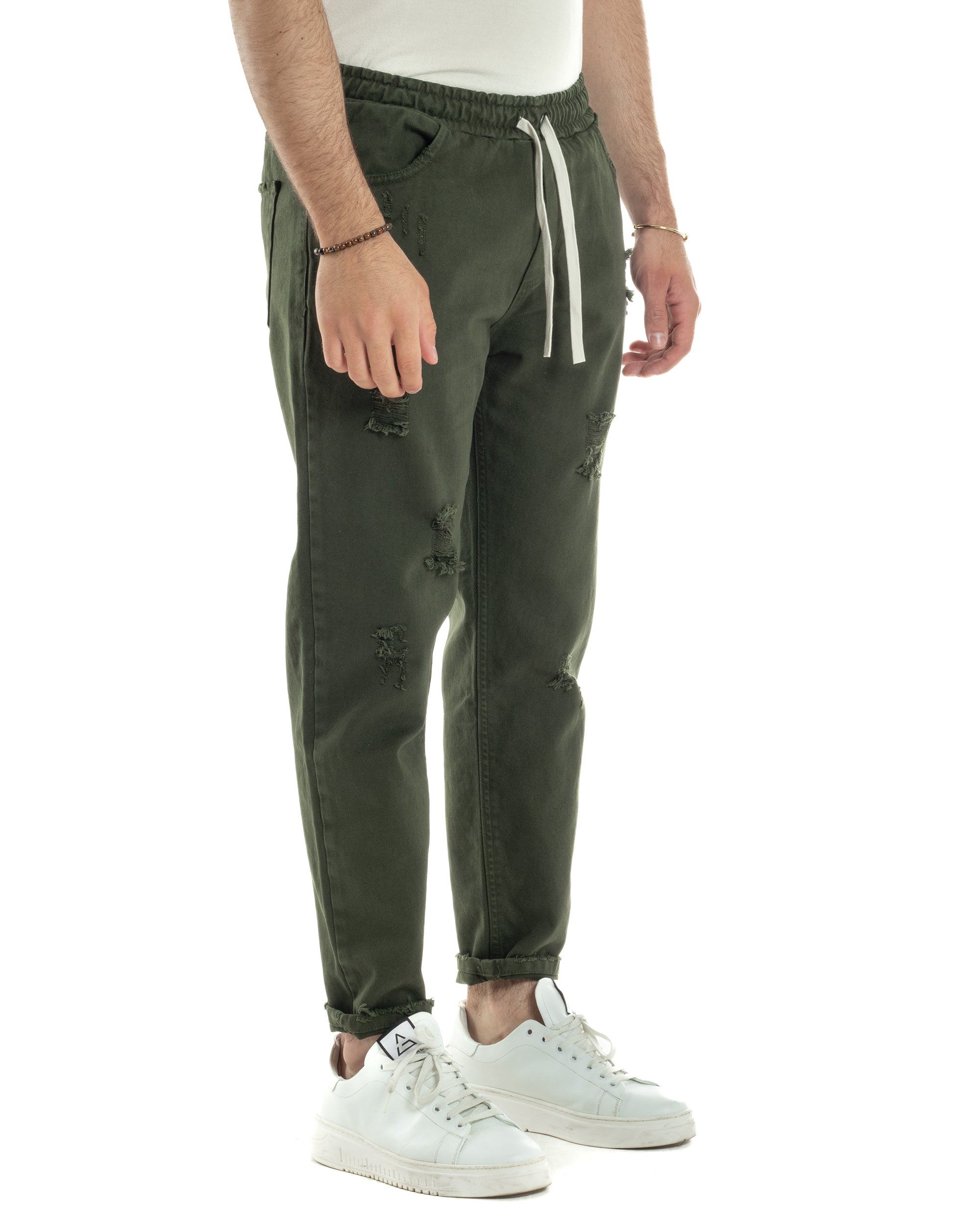 Jeans Jogger Cotone Loose Fit Rotture Verde JS1104A