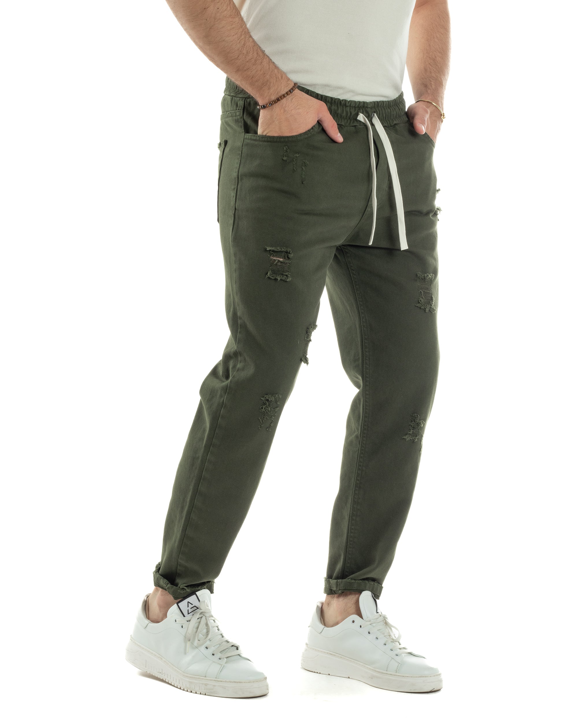 Jeans Jogger Cotone Loose Fit Rotture Verde JS1104A