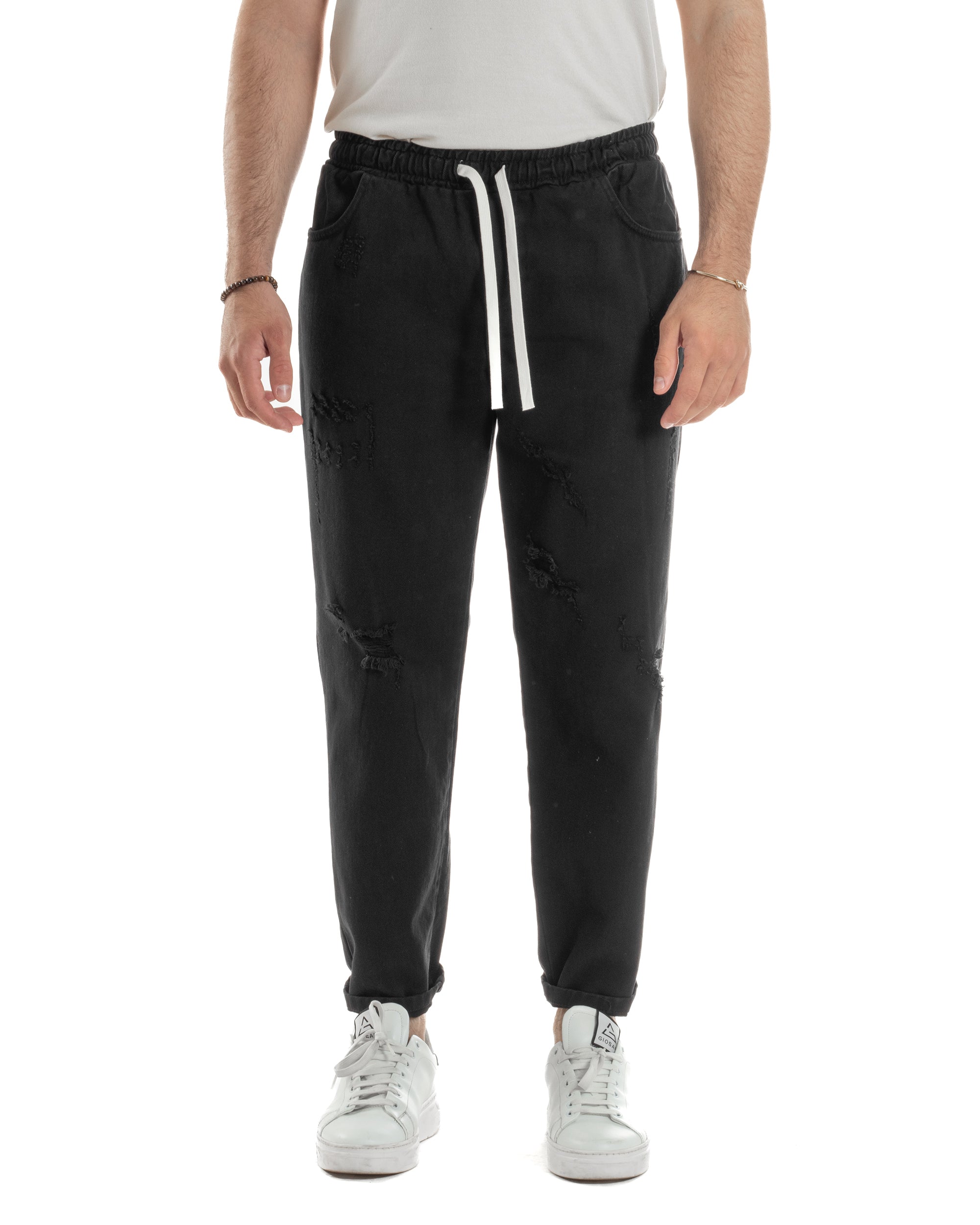 Jeans Jogger Cotone Loose Fit Rotture Nero JS1105A
