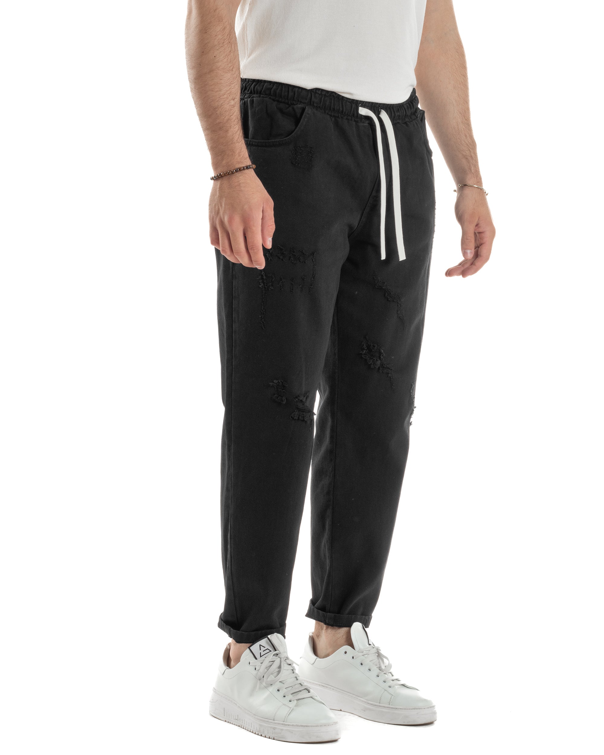 Jeans Jogger Cotone Loose Fit Rotture Nero JS1105A