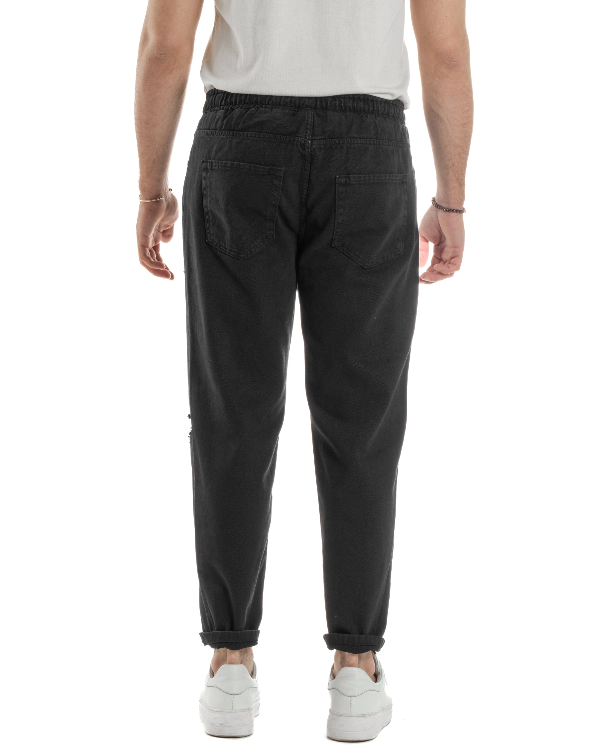 Jeans Jogger Cotone Loose Fit Rotture Nero JS1105A