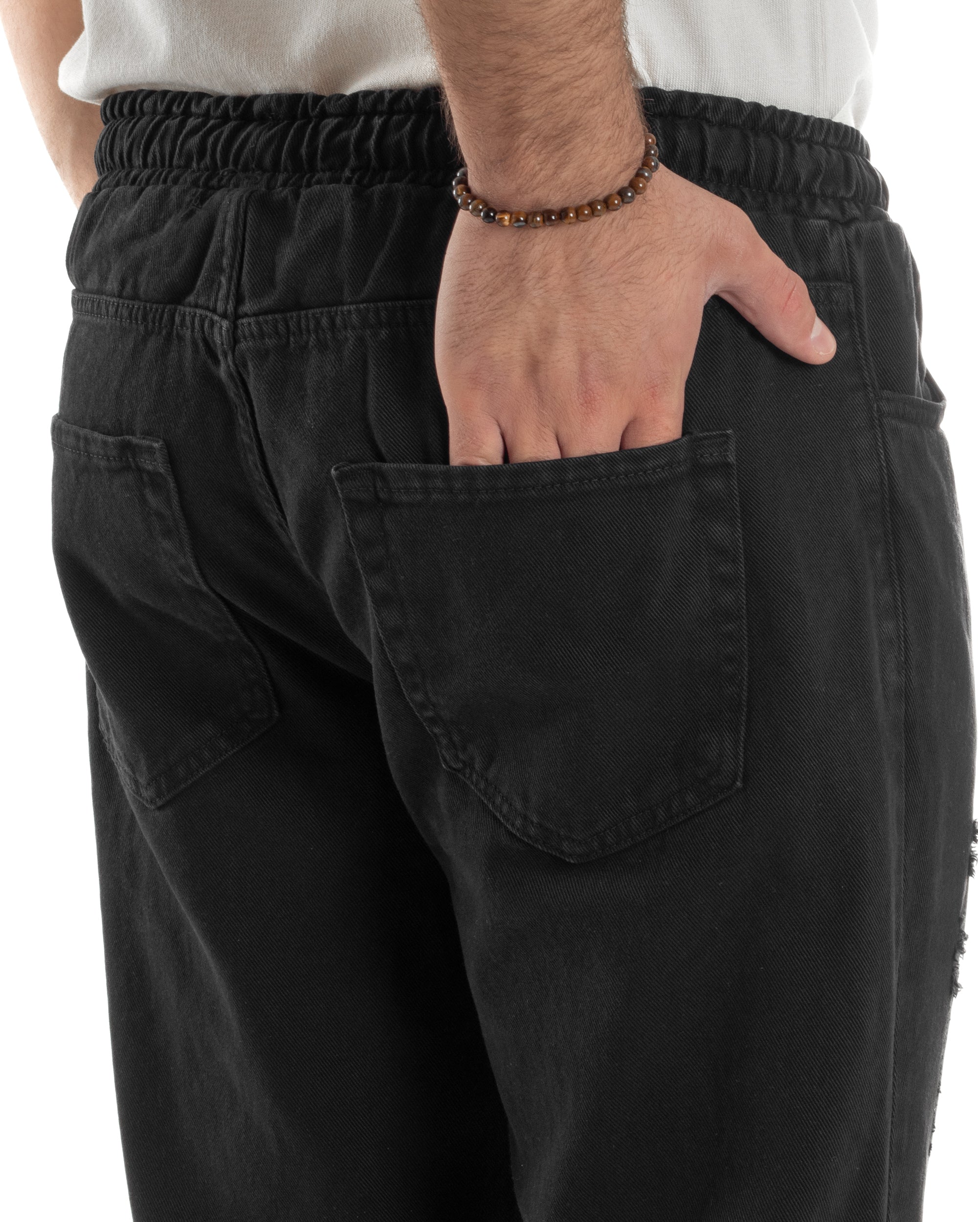 Jeans Jogger Cotone Loose Fit Rotture Nero JS1105A
