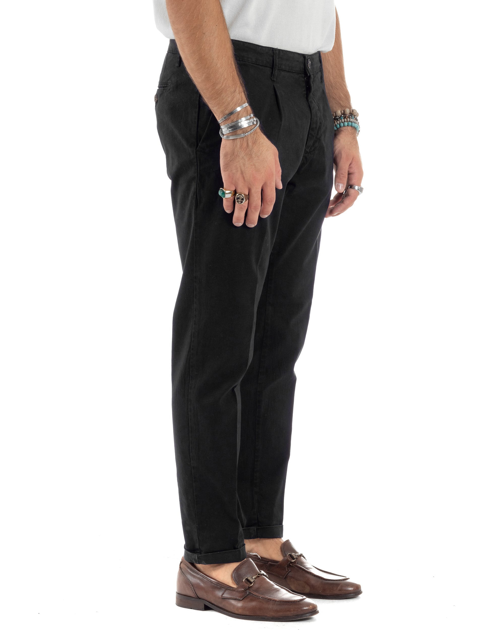 Pantaloni Uomo Cotone Chino Tasca America Capri Basic Sartoriale Slim Fit Casual Nero GIOSAL-P6306A