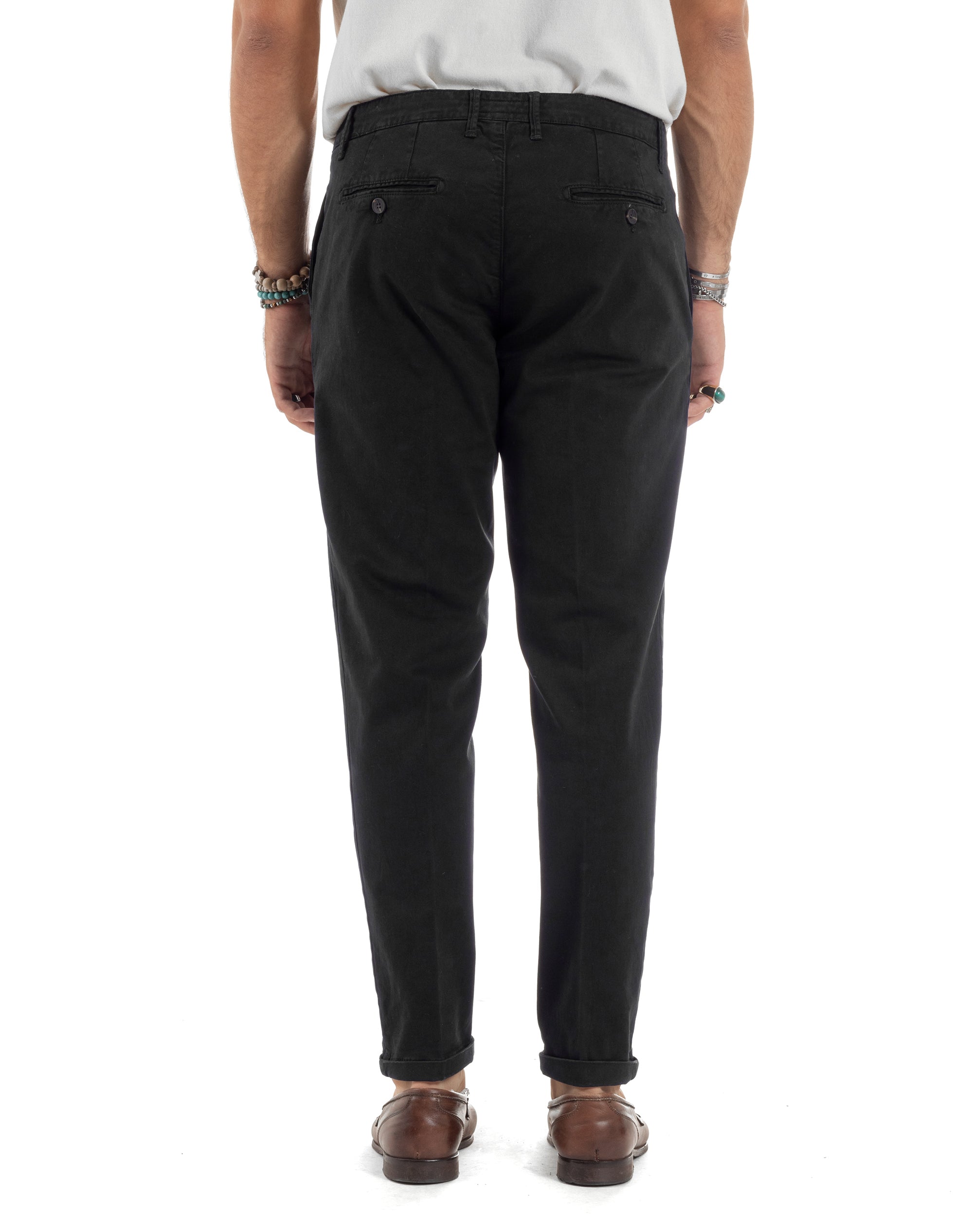 Pantaloni Uomo Cotone Chino Tasca America Capri Basic Sartoriale Slim Fit Casual Nero GIOSAL-P6306A