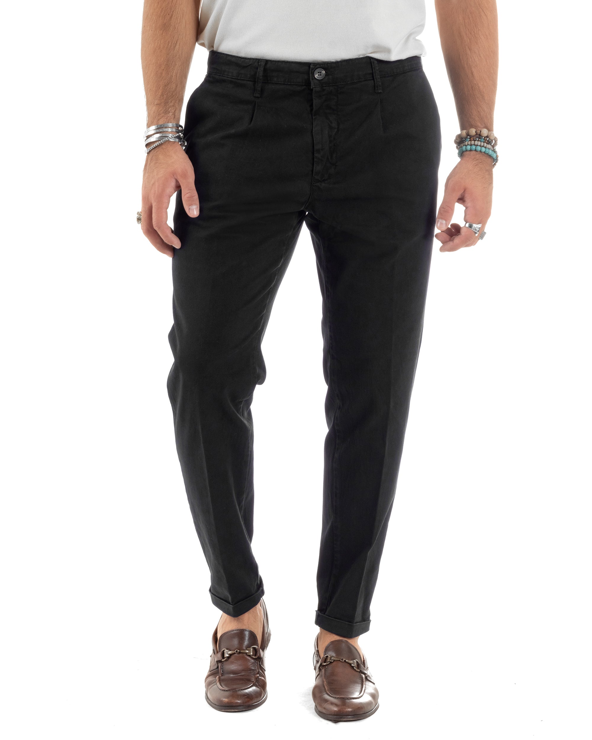 Pantaloni Uomo Cotone Chino Tasca America Capri Basic Sartoriale Slim Fit Casual Nero GIOSAL-P6306A
