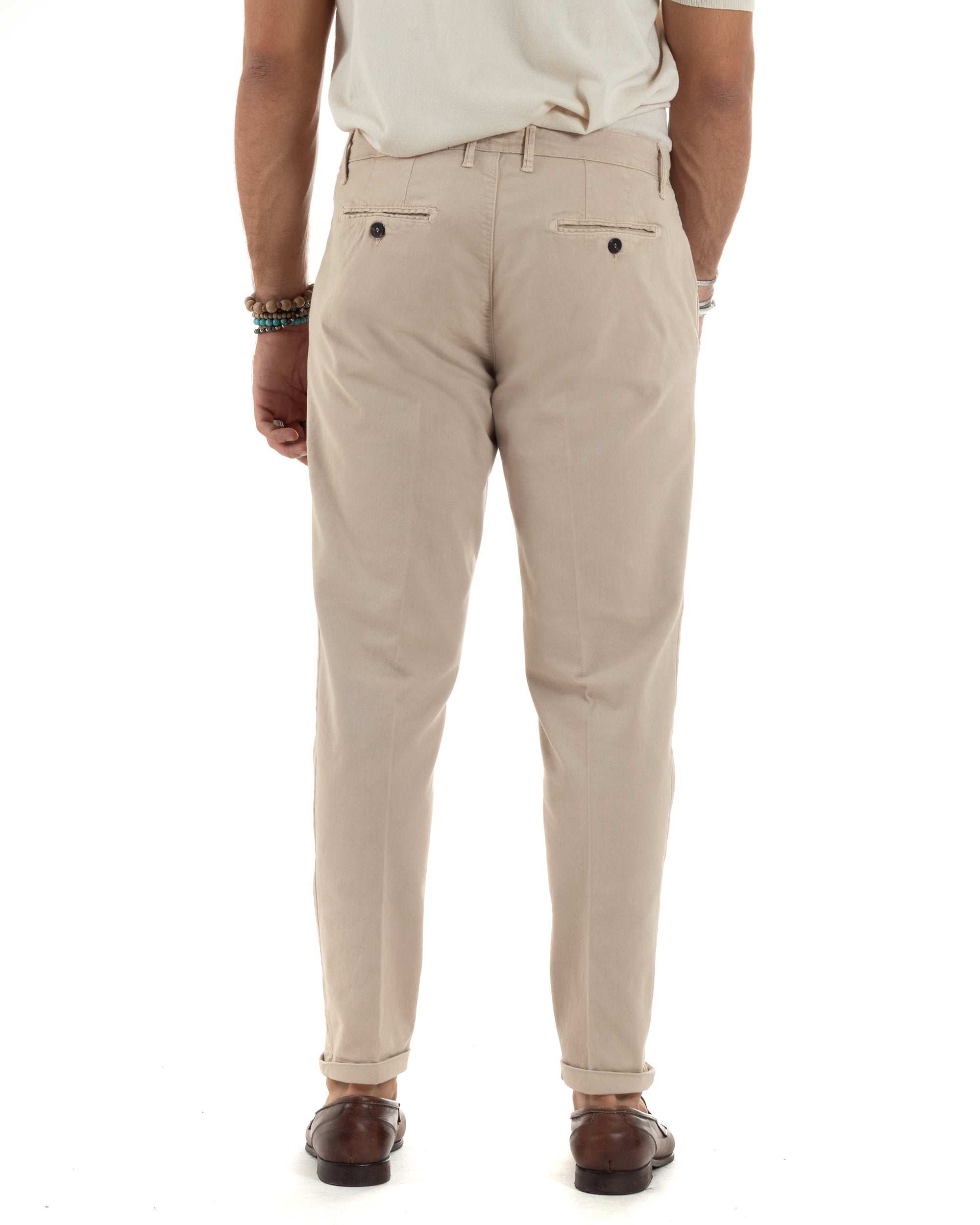 Pantaloni Uomo Cotone Chino Tasca America Capri Basic Sartoriale Slim Fit Casual Beige GIOSAL-P6307A