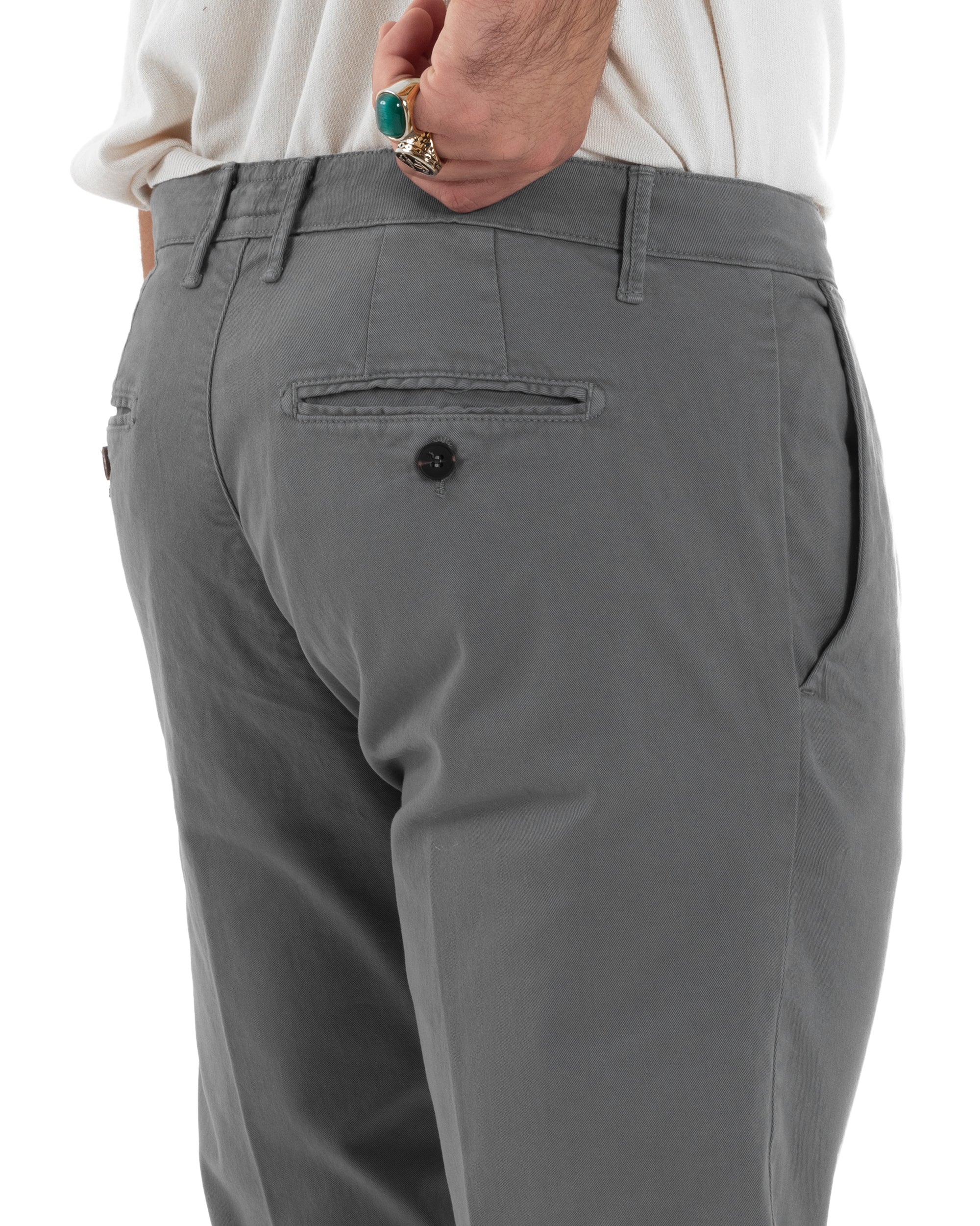 Pantaloni Uomo Cotone Chino Tasca America Capri Basic Sartoriale Slim Fit Casual Grigio Scuro GIOSAL-P6311A