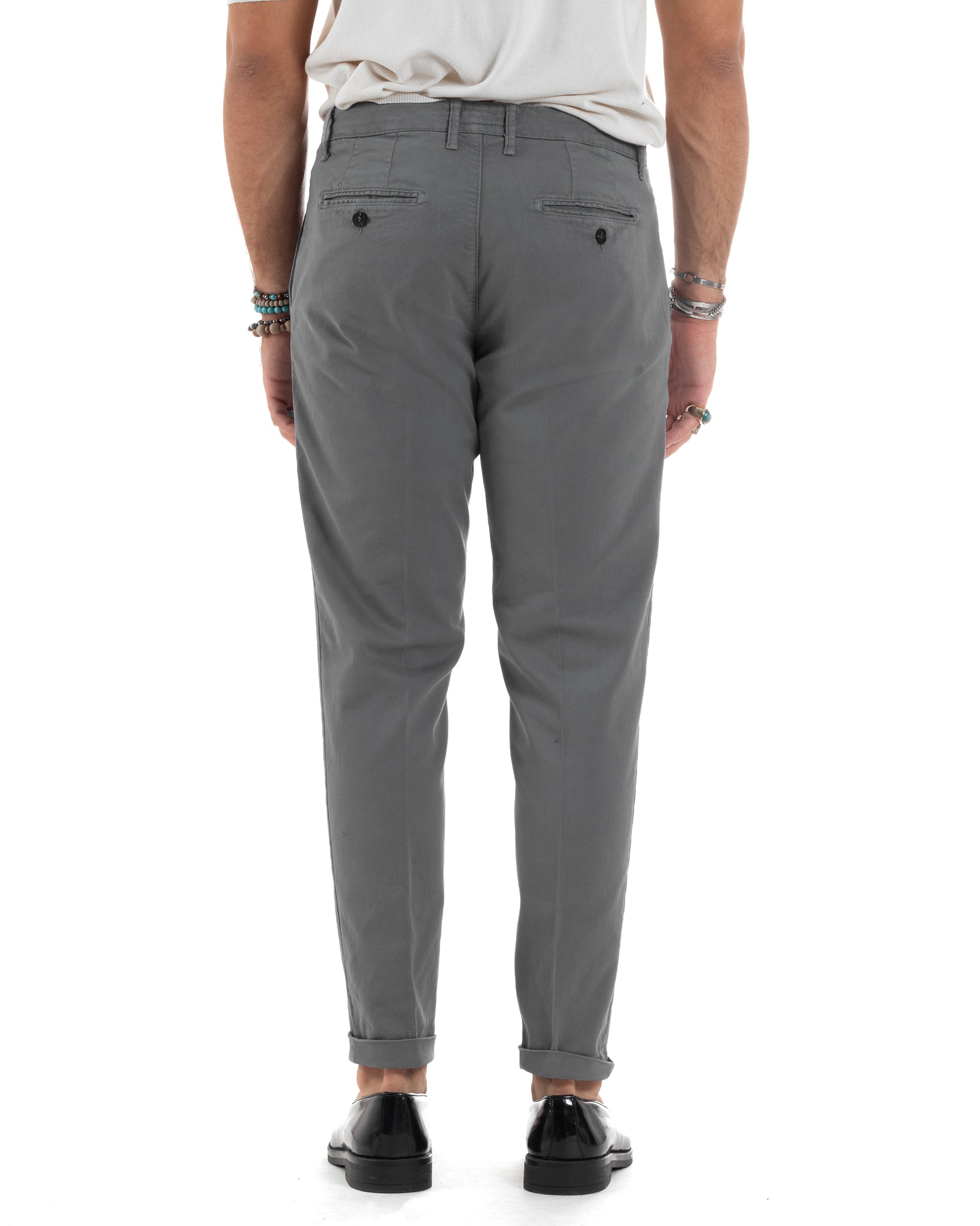 Pantaloni Uomo Cotone Chino Tasca America Capri Basic Sartoriale Slim Fit Casual Grigio Scuro GIOSAL-P6311A