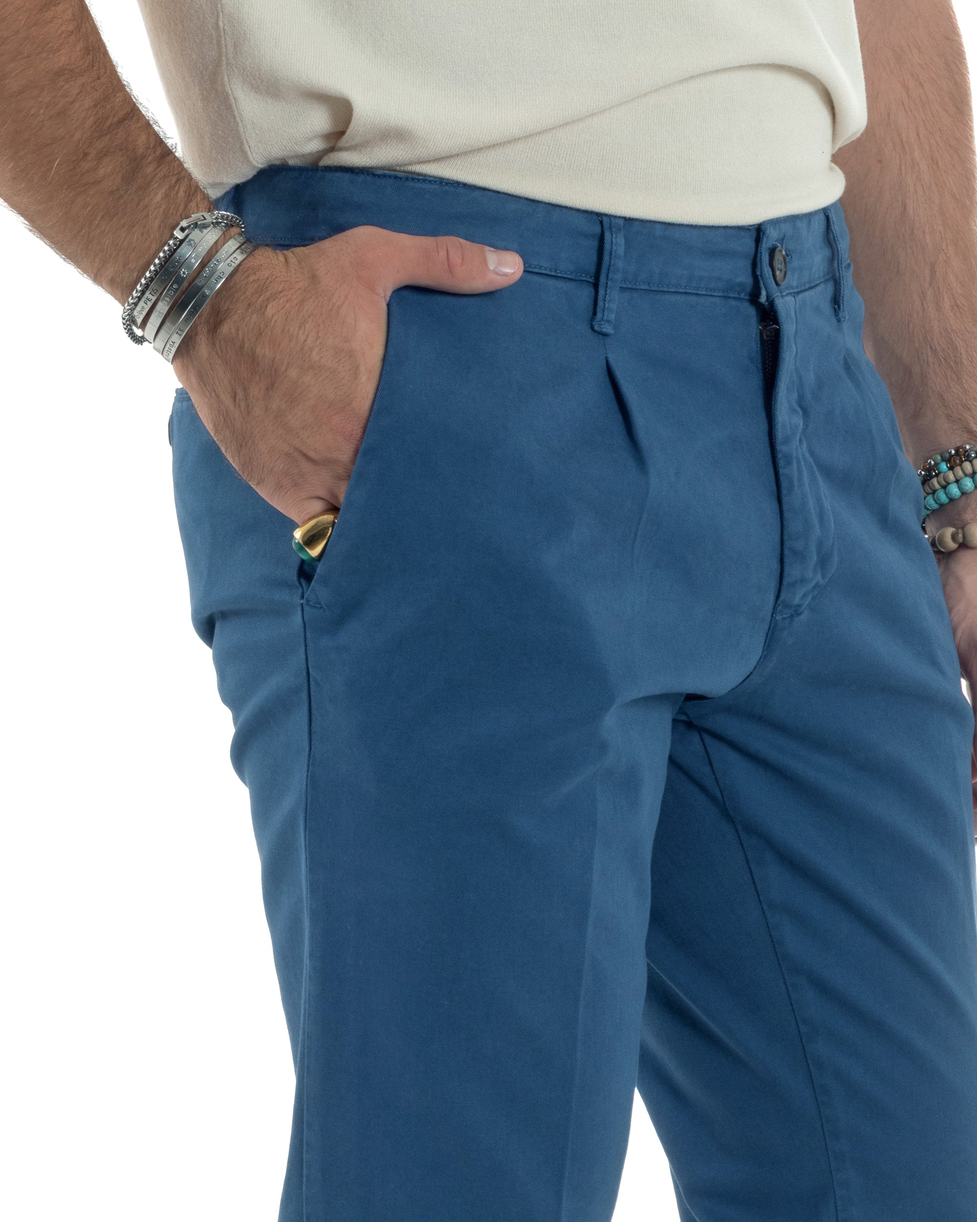 Pantaloni Uomo Cotone Chino Tasca America Capri Basic Sartoriale Slim Fit Casual Blu Royal GIOSAL-P6313A