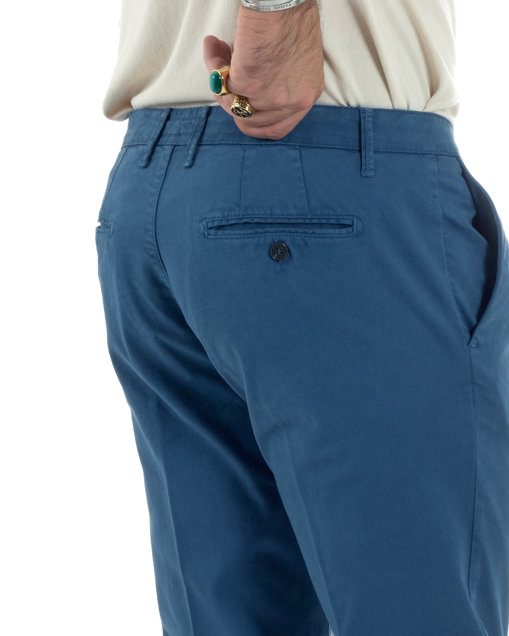 Pantaloni Uomo Cotone Chino Tasca America Capri Basic Sartoriale Slim Fit Casual Blu Royal GIOSAL-P6313A