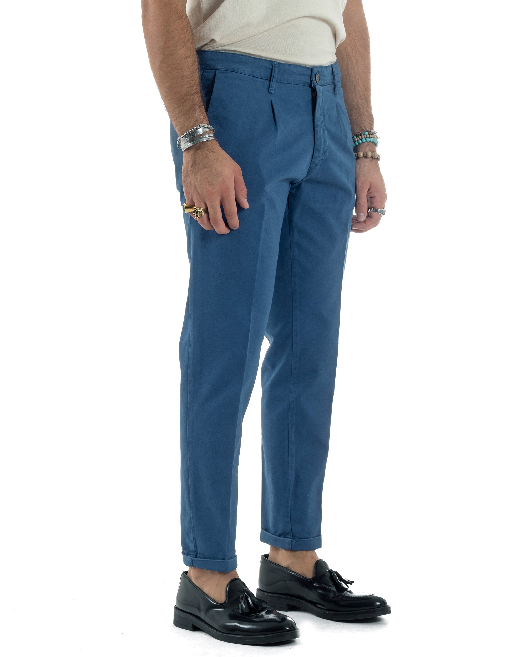Pantaloni Uomo Cotone Chino Tasca America Capri Basic Sartoriale Slim Fit Casual Blu Royal GIOSAL-P6313A