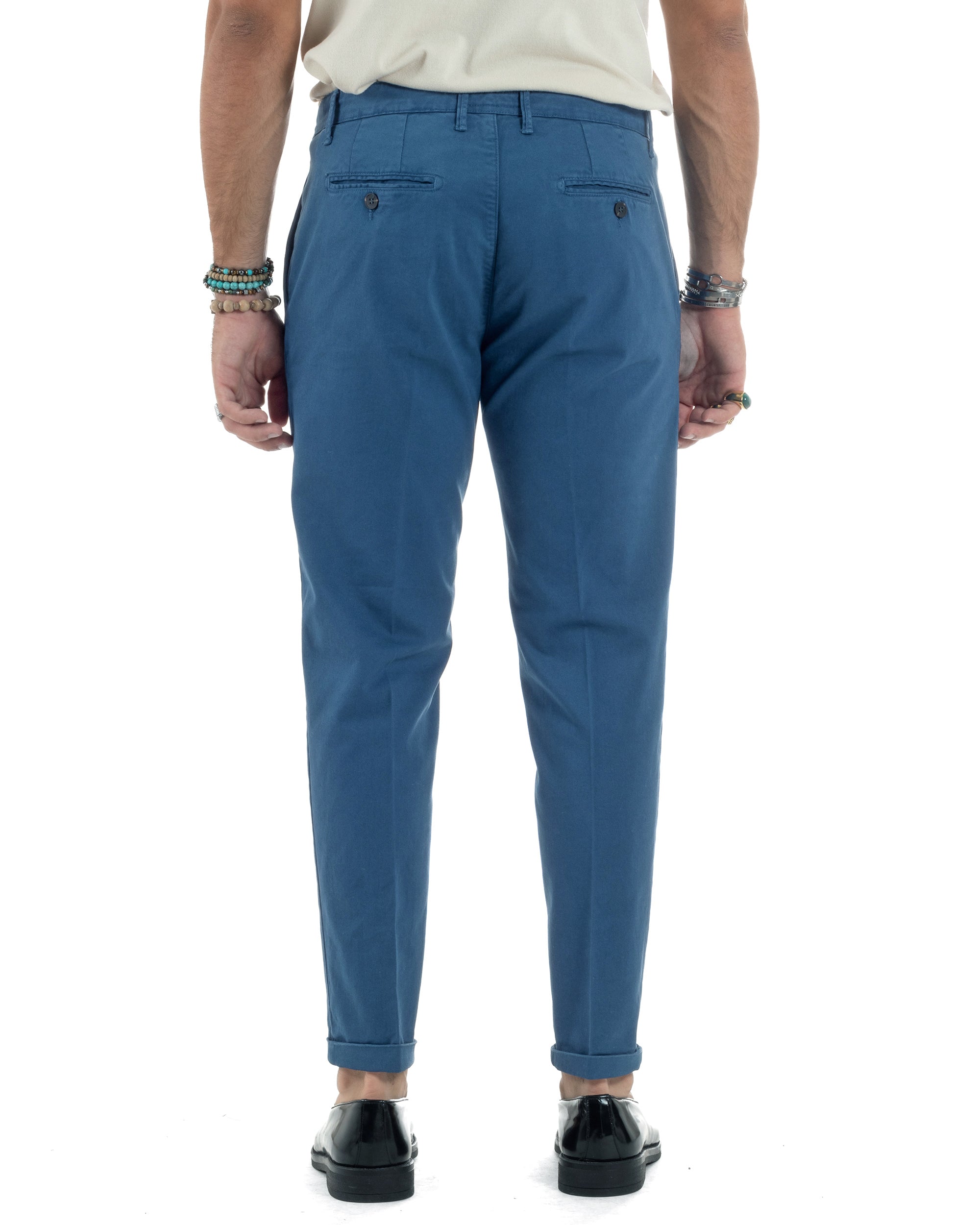 Pantaloni Uomo Cotone Chino Tasca America Capri Basic Sartoriale Slim Fit Casual Blu Royal GIOSAL-P6313A