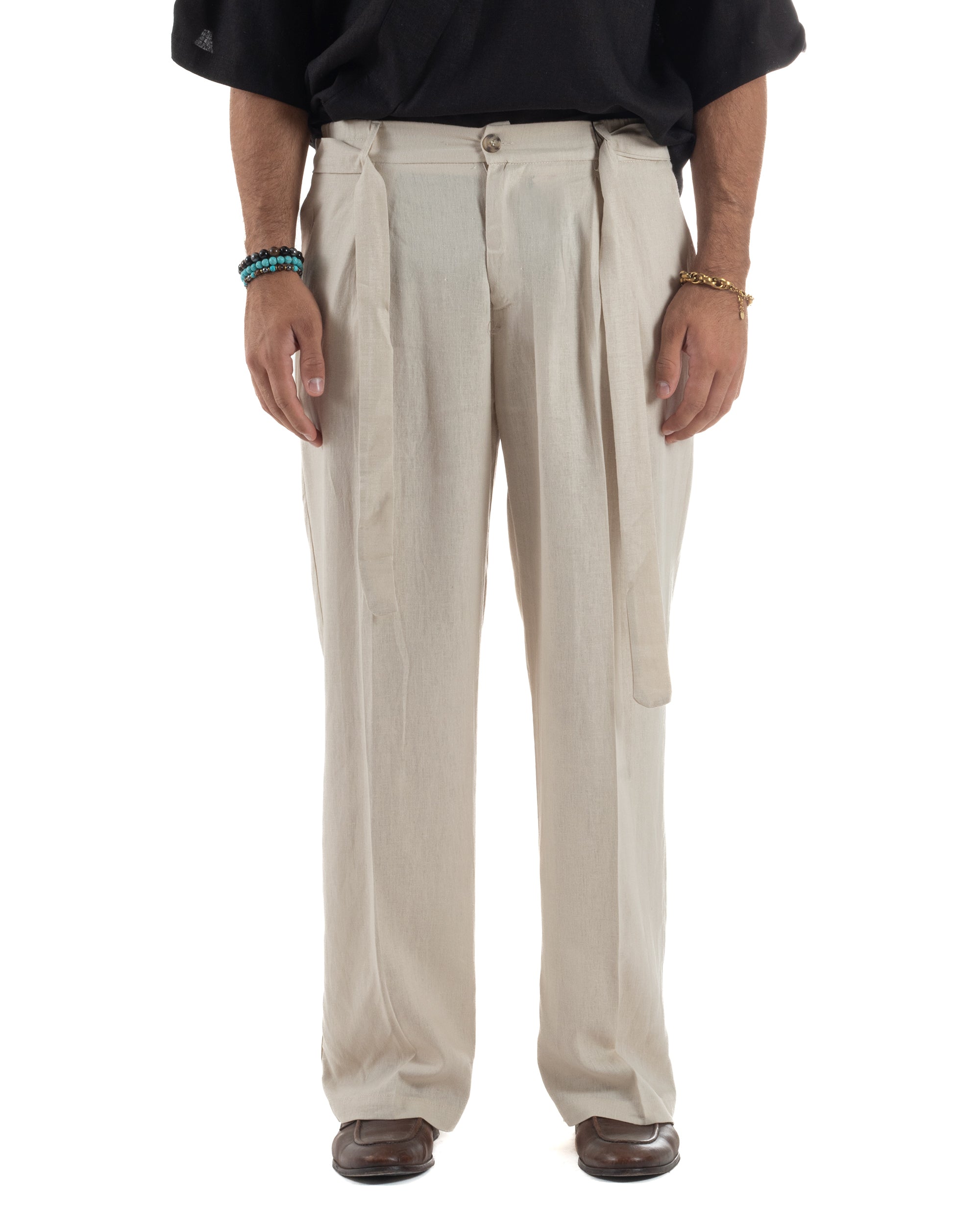 Men's Pants Linen Long Jogger Elastic Tailored Casual Solid Color Green GIOSAL-P5810A