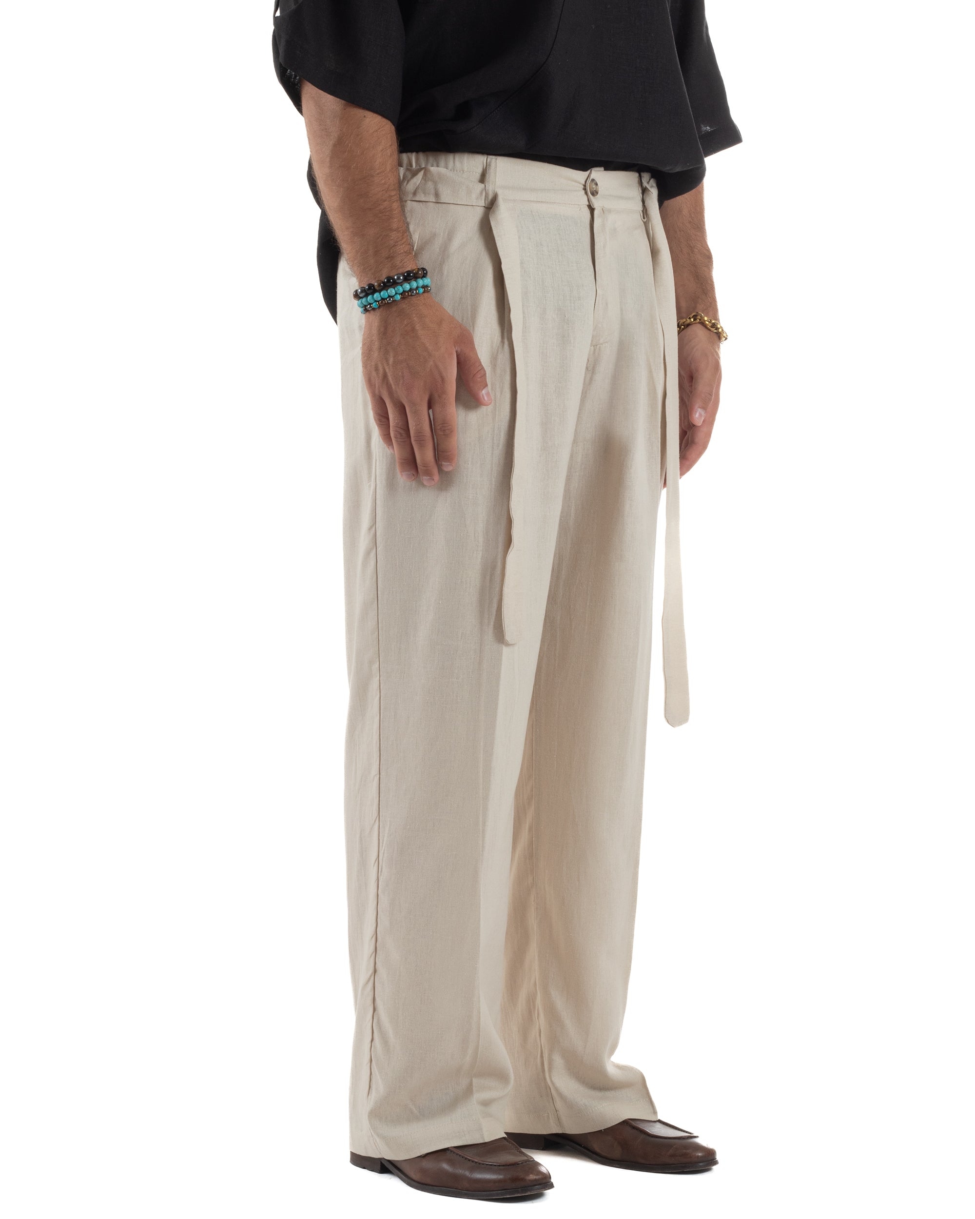 Men's Pants Linen Long Jogger Elastic Tailored Casual Solid Color Green GIOSAL-P5810A