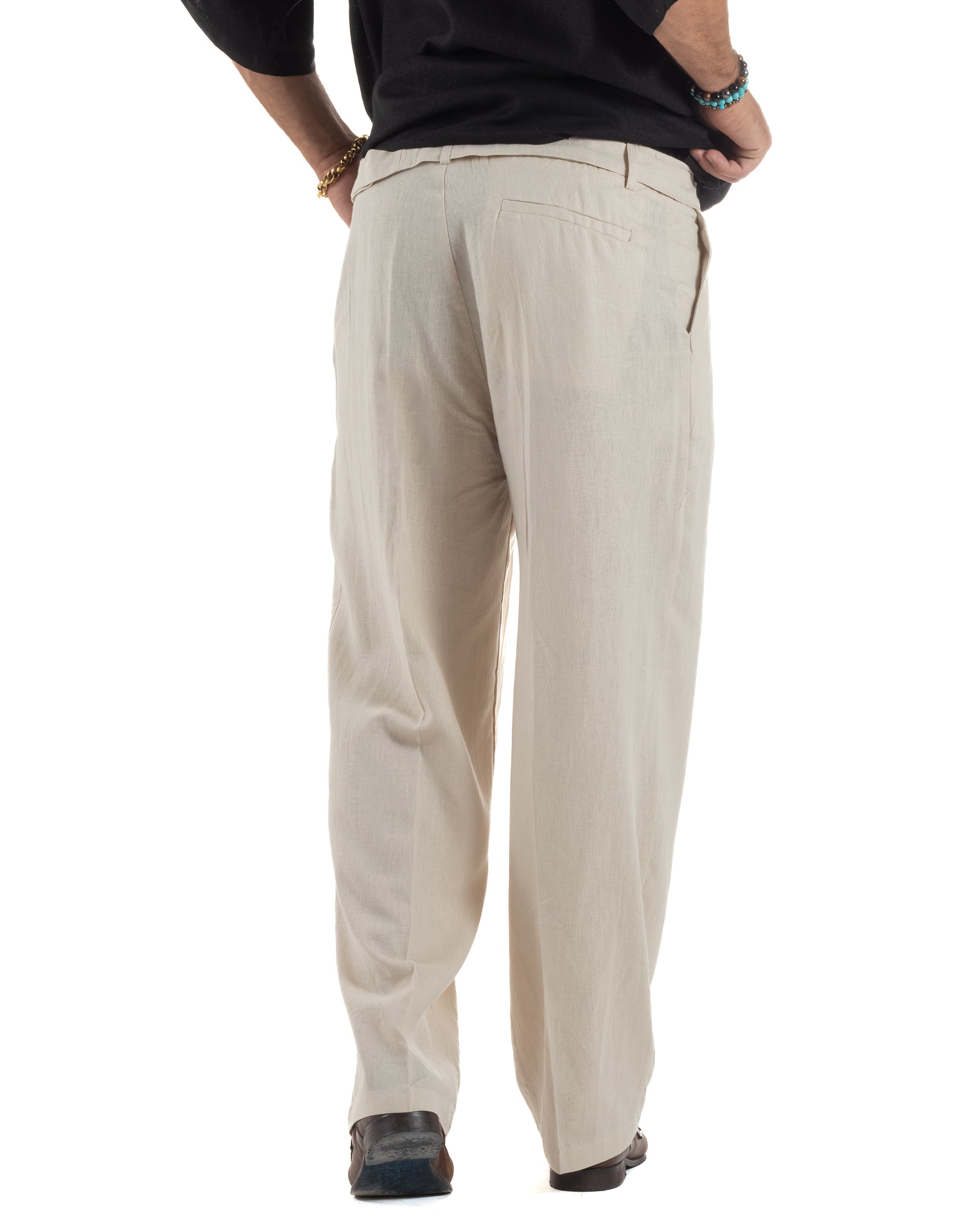 Men's Pants Linen Long Jogger Elastic Tailored Casual Solid Color Green GIOSAL-P5810A