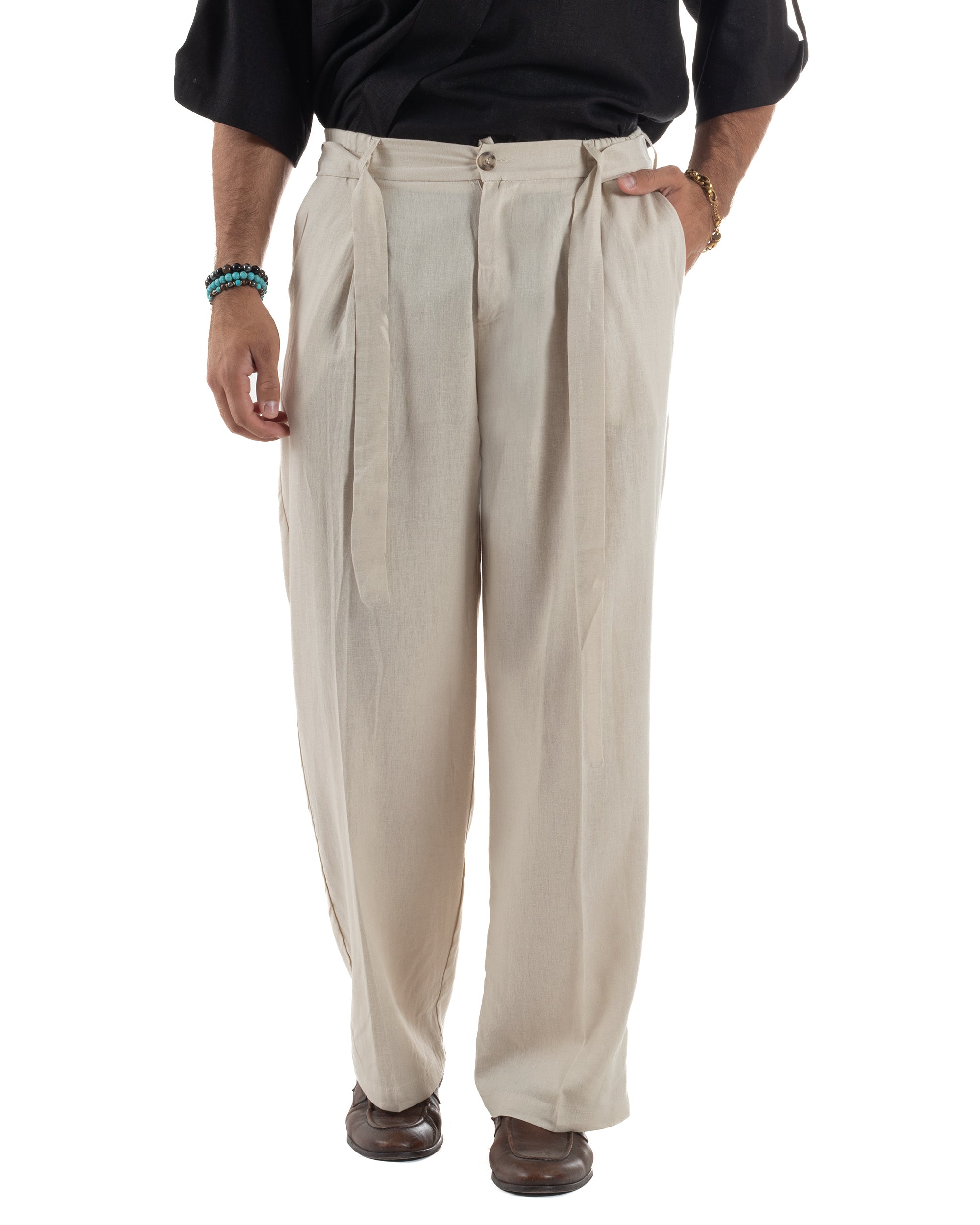 Pantaloni Lino Baggy Fit Cintura P6314A