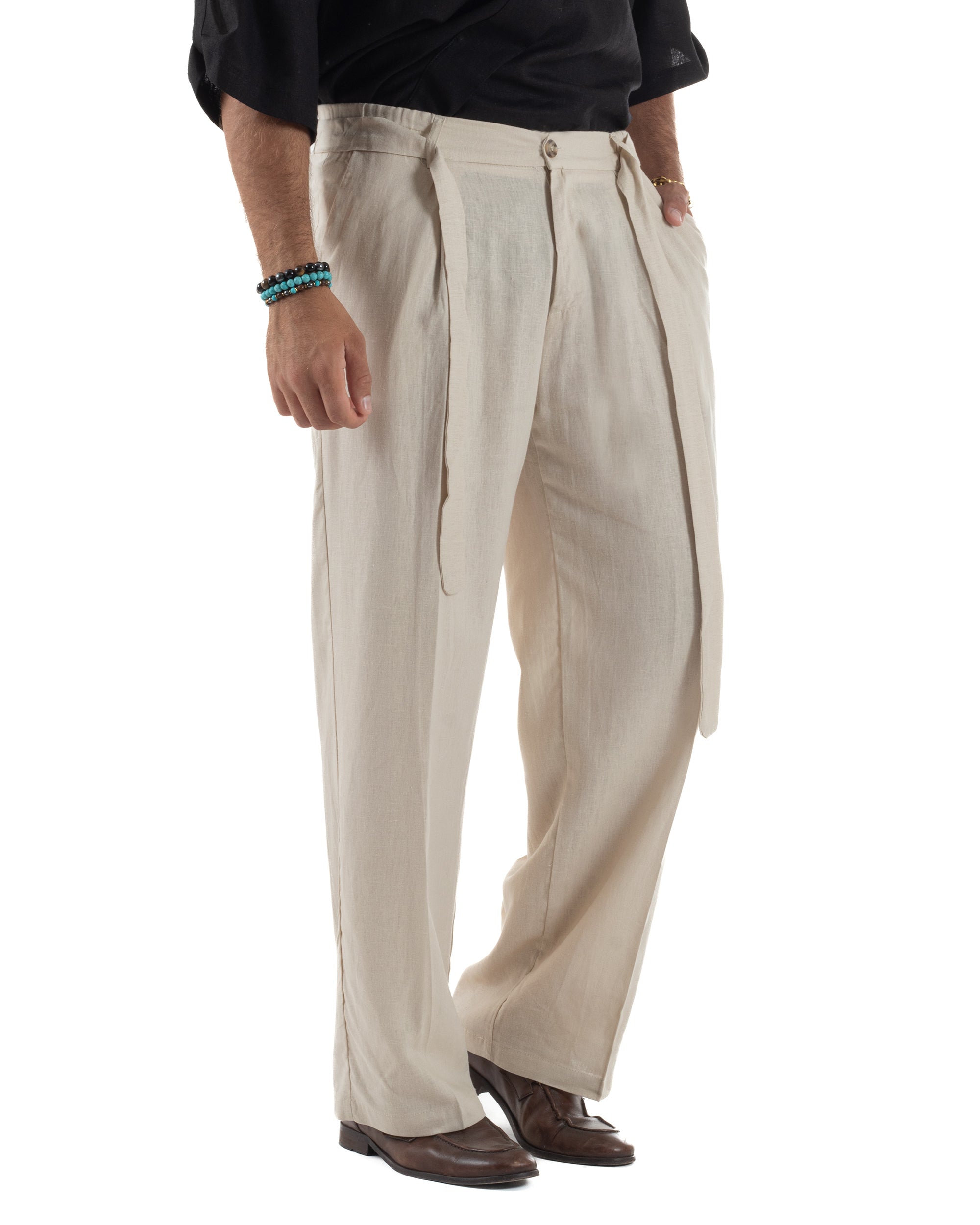 Pantaloni Lino Baggy Fit Cintura P6314A